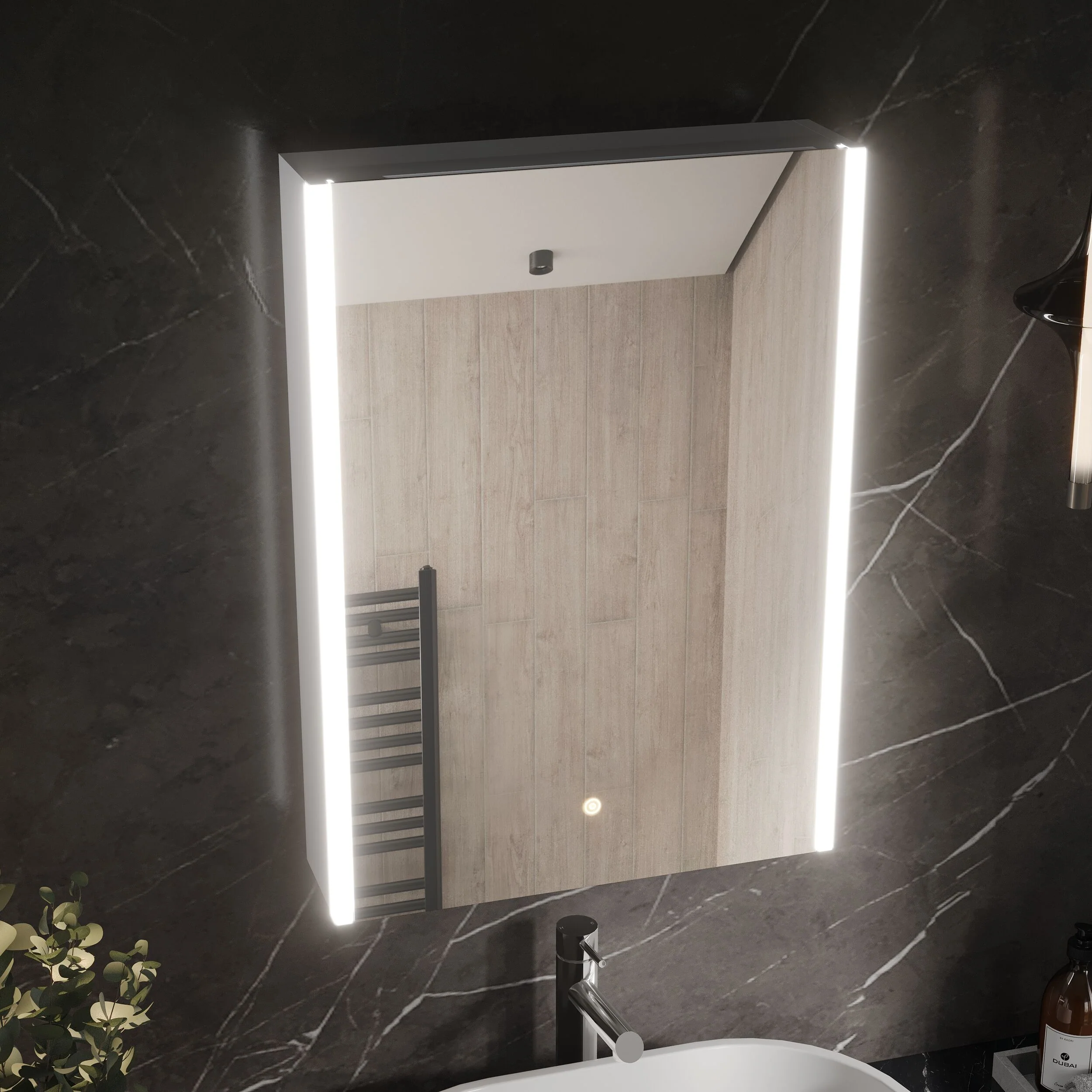 Talke 1 Door Touch Sensor Mirror Cabinet with Demister & Shaver Socket, 700 x 500mm - Image 3