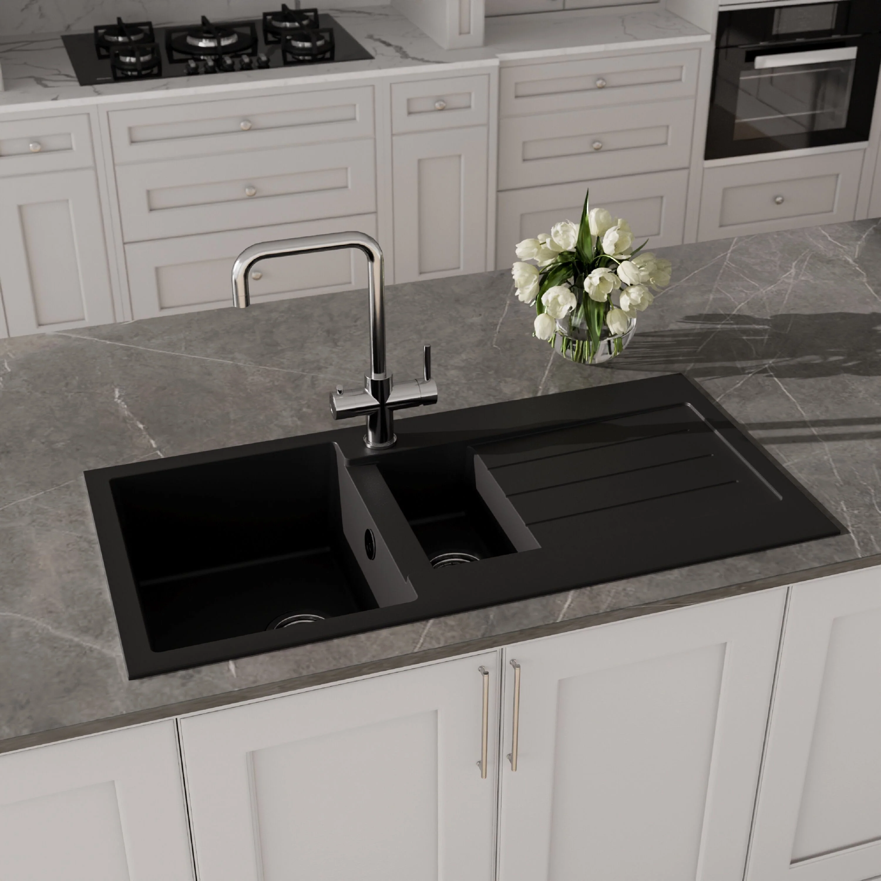 100cm Composite Inset Kitchen Sink with Overflow & Drainer - Available in Multiple Colours - Image 10