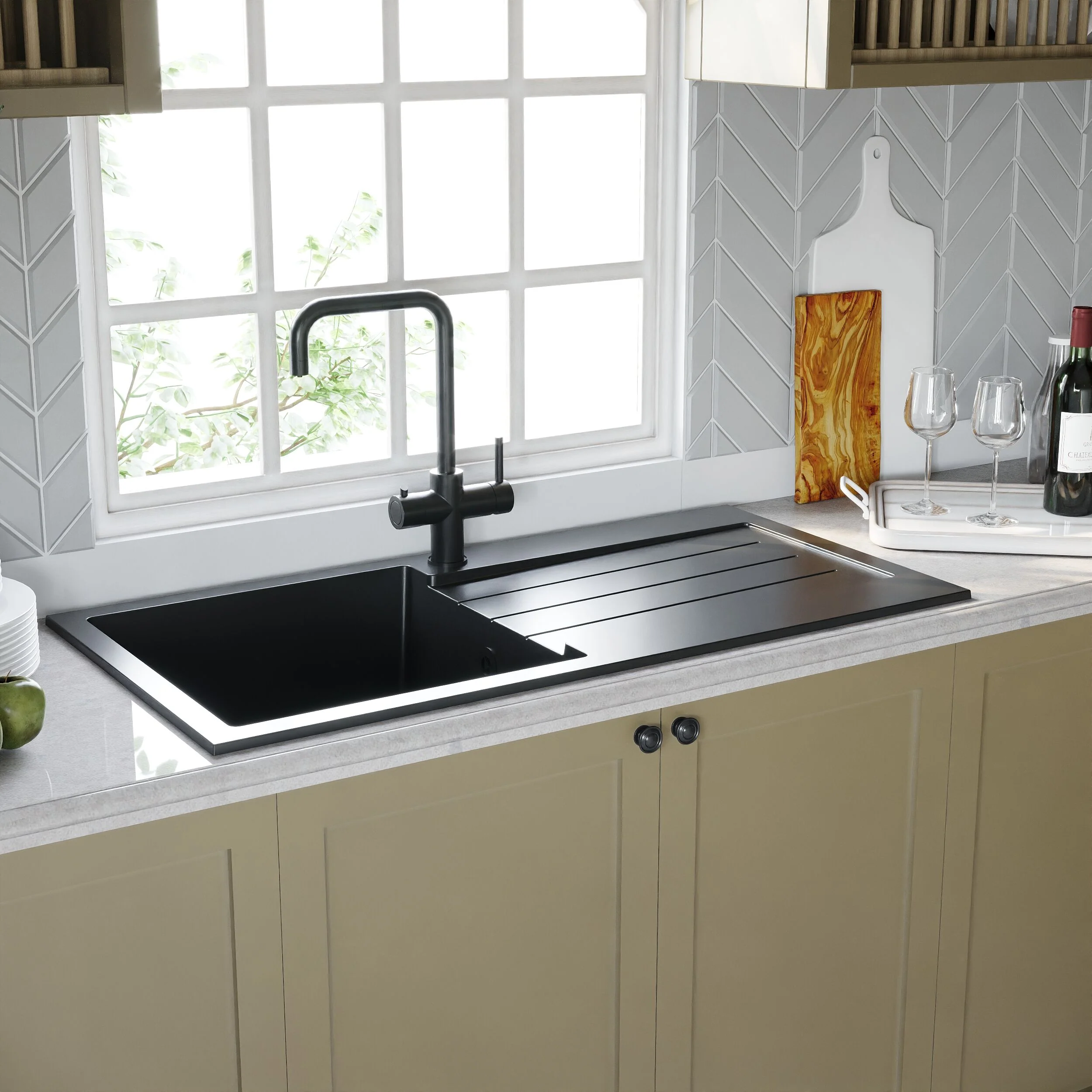 100cm Composite Inset Kitchen Sink with Overflow & Drainer - Available in Multiple Colours - Image 12