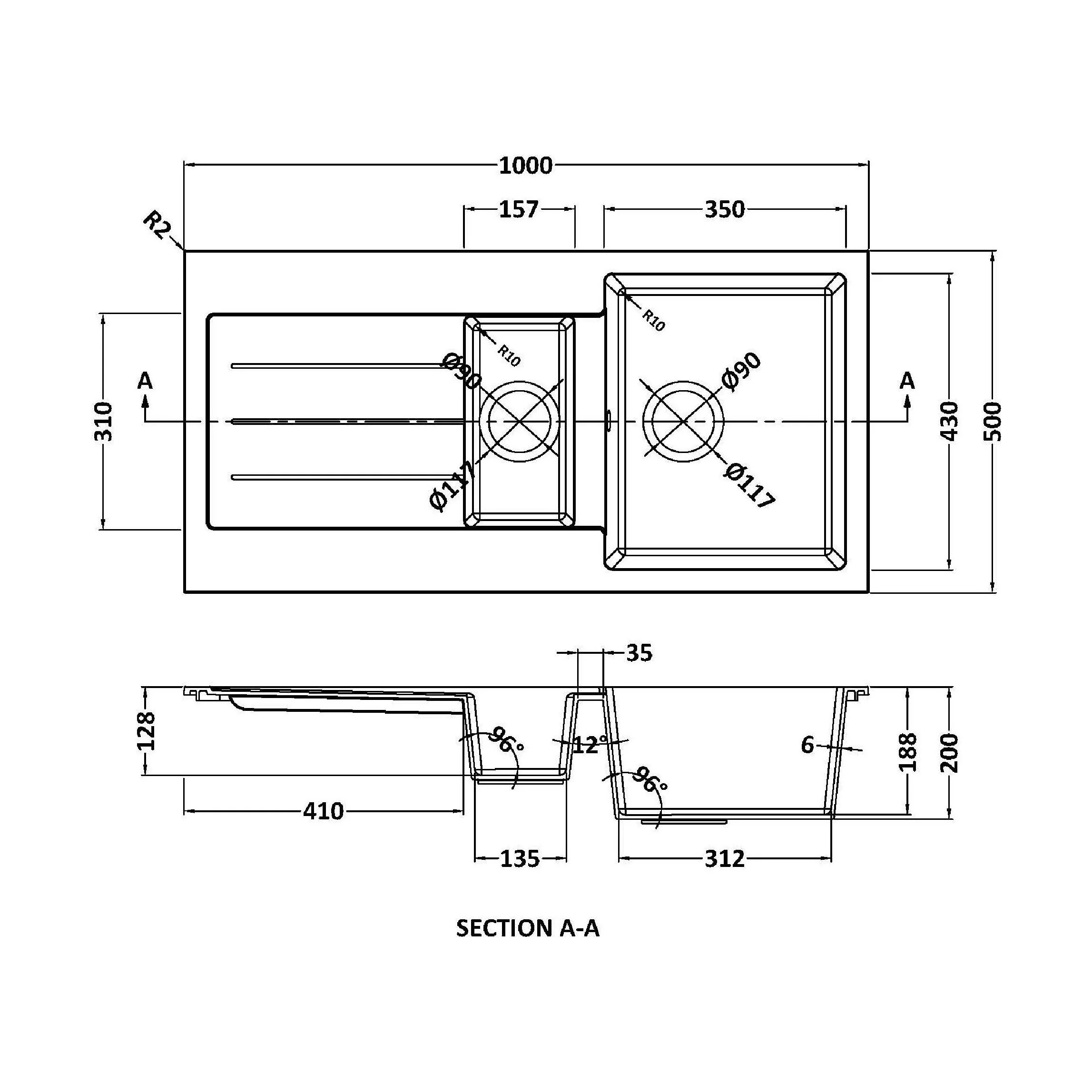 100cm Composite Inset Kitchen Sink with Overflow & Drainer - Available in Multiple Colours - Image 20
