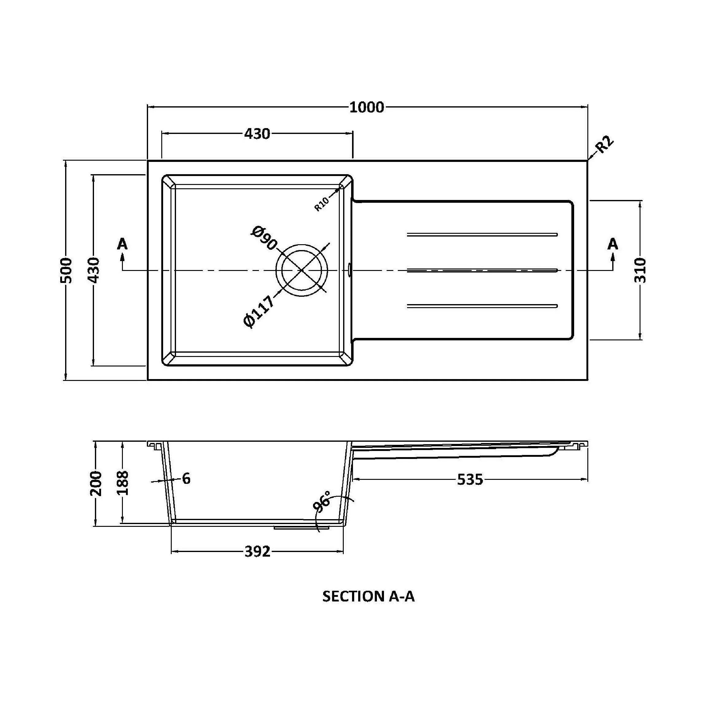 100cm Composite Inset Kitchen Sink with Overflow & Drainer - Available in Multiple Colours - Image 21