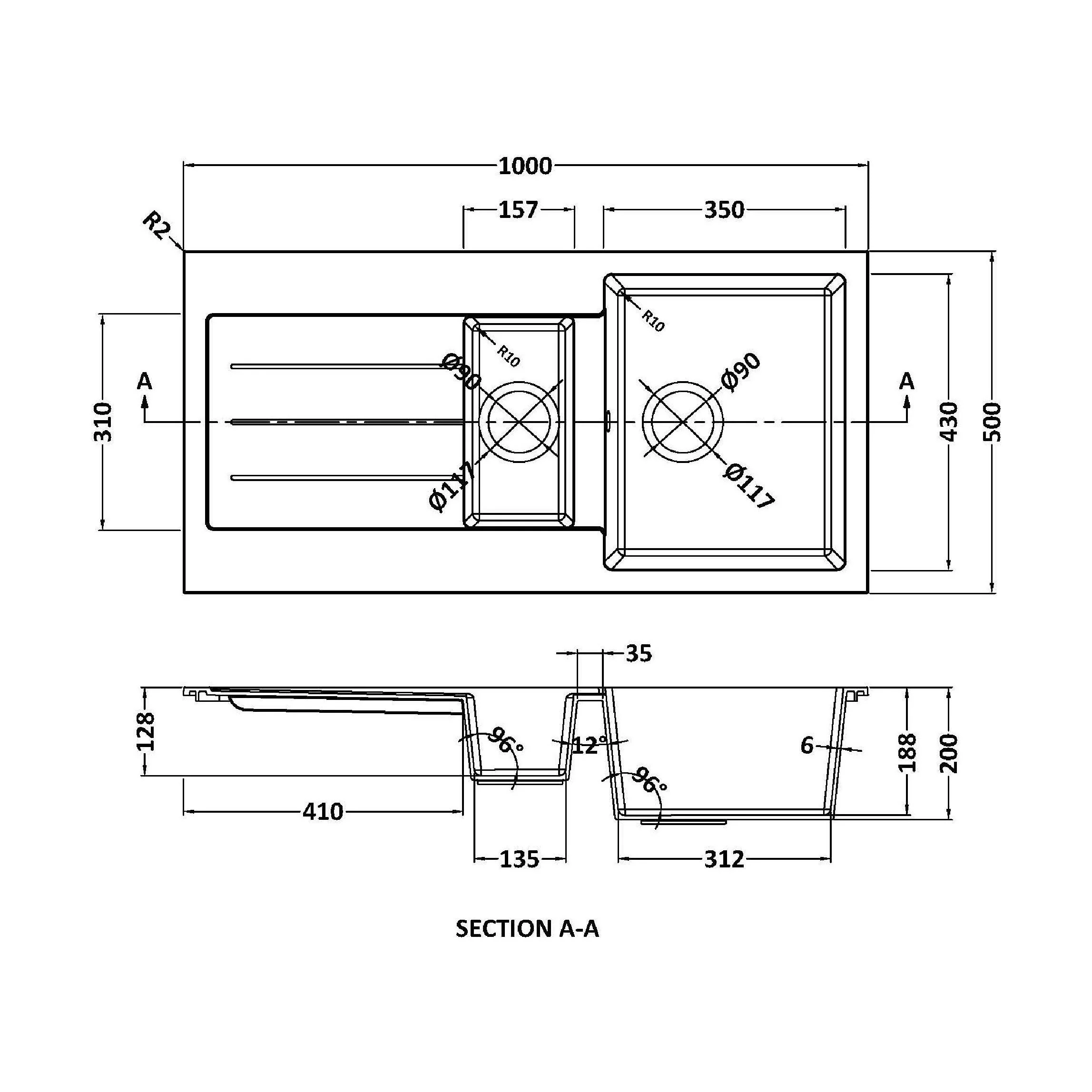 100cm Composite Inset Kitchen Sink with Overflow & Drainer - Available in Multiple Colours - Image 23