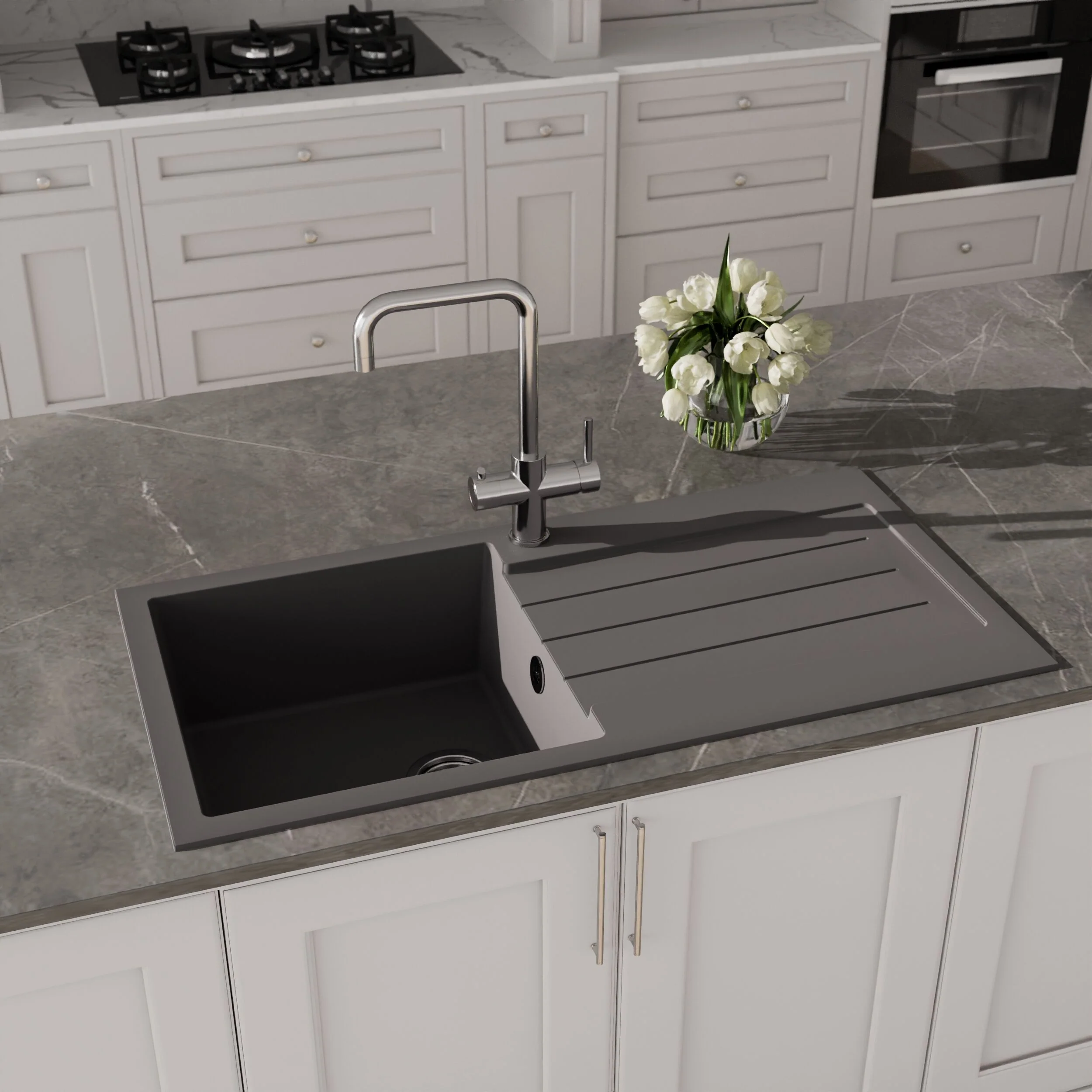 100cm Composite Inset Kitchen Sink with Overflow & Drainer - Available in Multiple Colours - Image 7