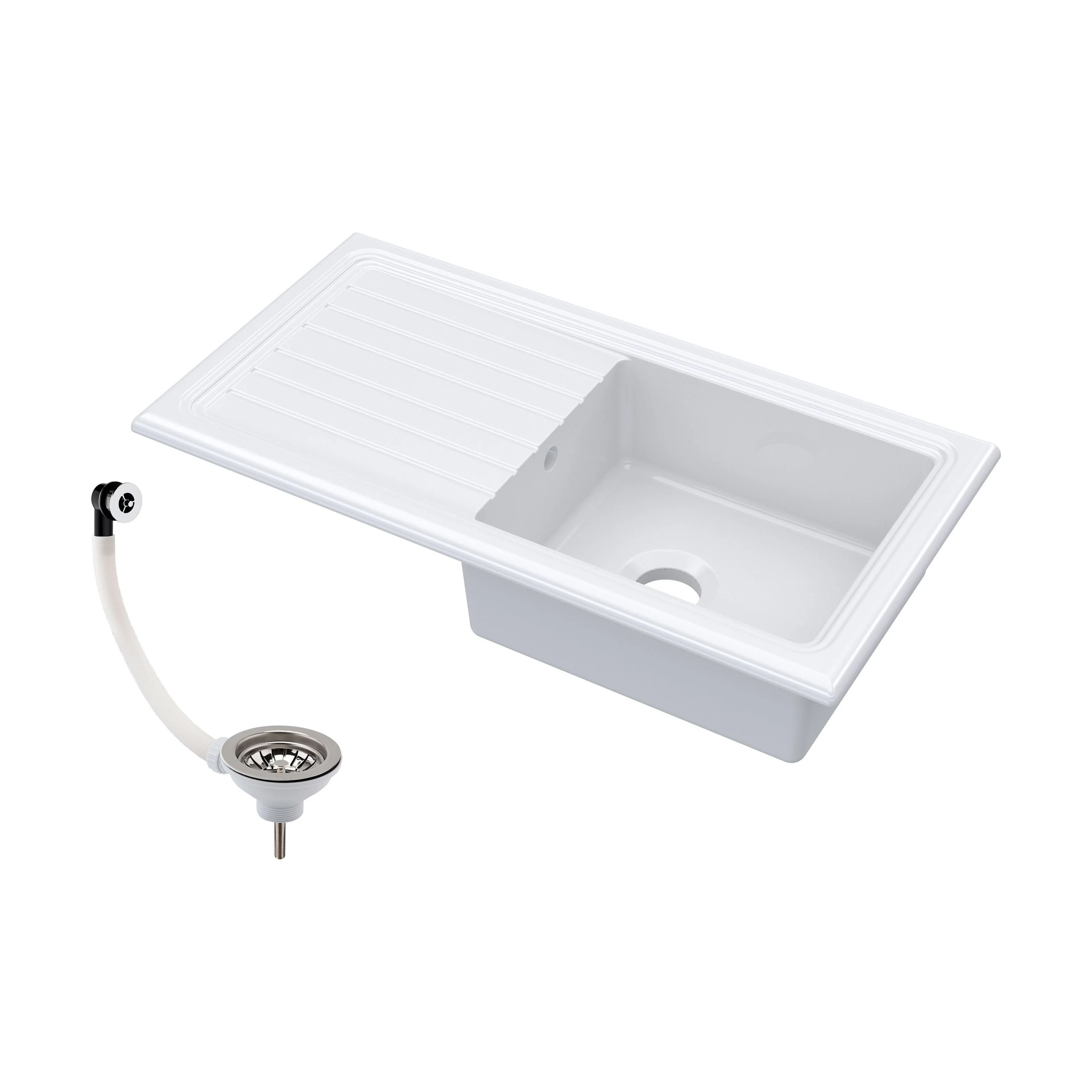Traditional Fireclay Single Bowl Inset Kitchen Sink with Waste, 101cm - Choice of Waste Finish