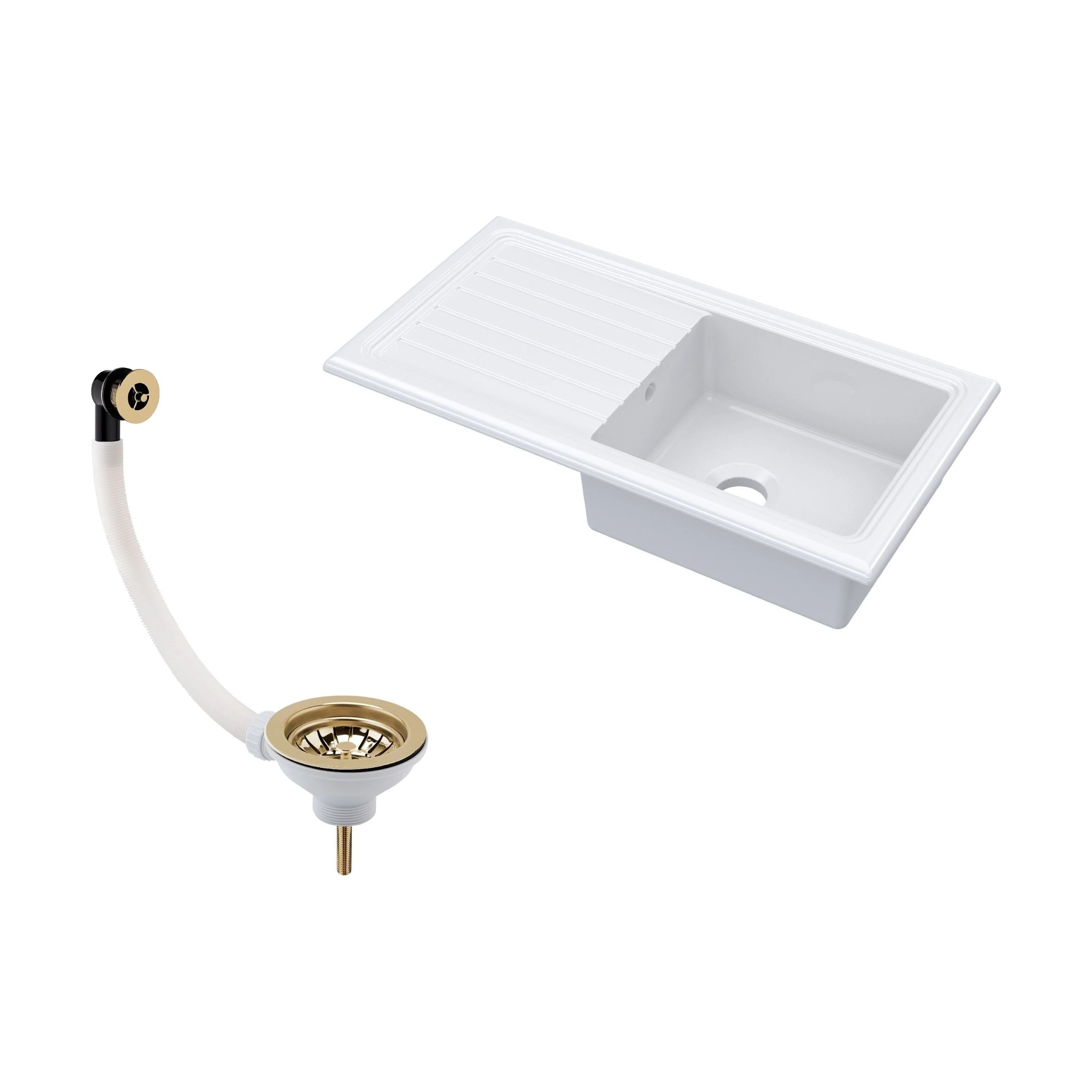 Traditional Fireclay Single Bowl Inset Kitchen Sink with Waste, 101cm - Choice of Waste Finish - Image 2
