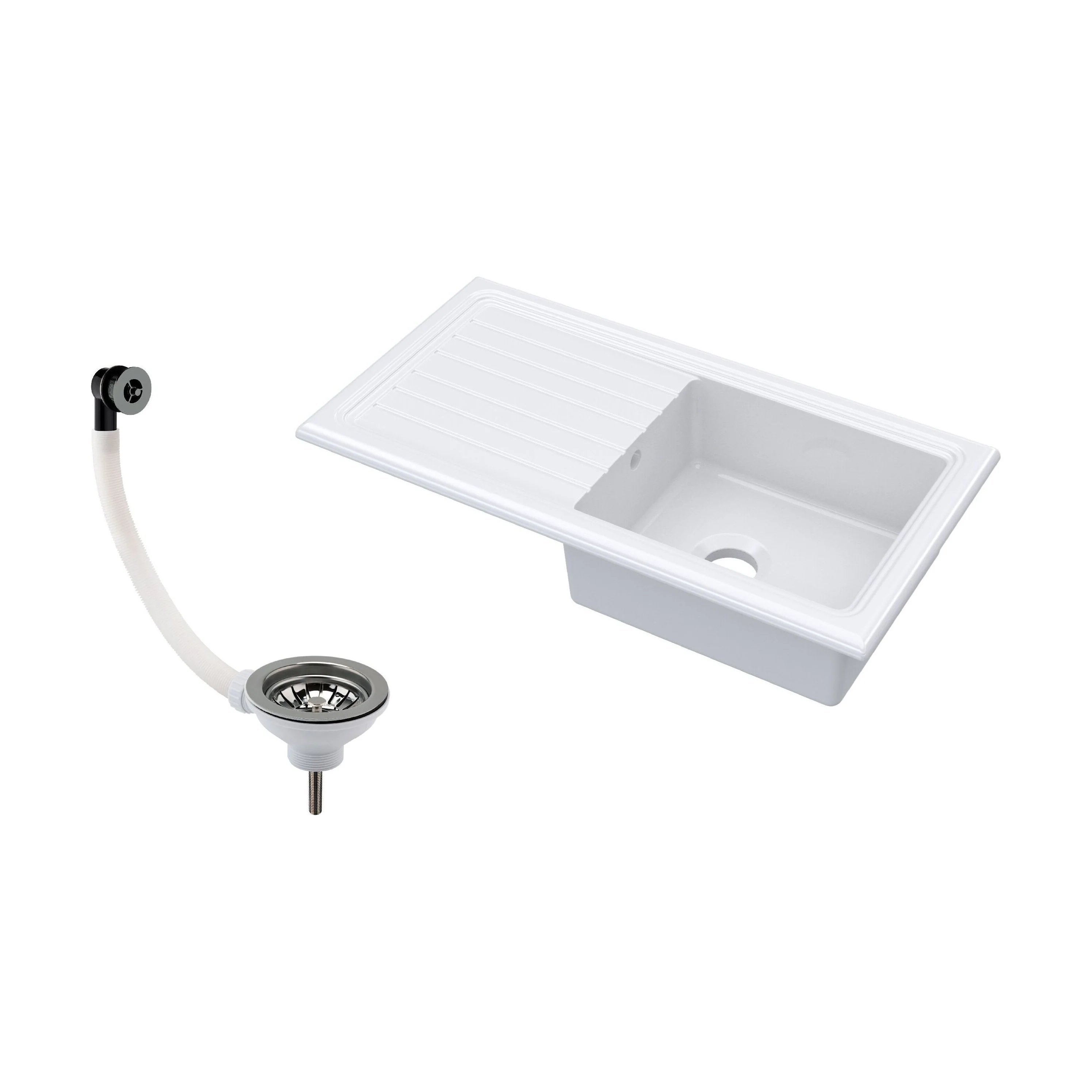 Traditional Fireclay Single Bowl Inset Kitchen Sink with Waste, 101cm - Choice of Waste Finish - Image 3