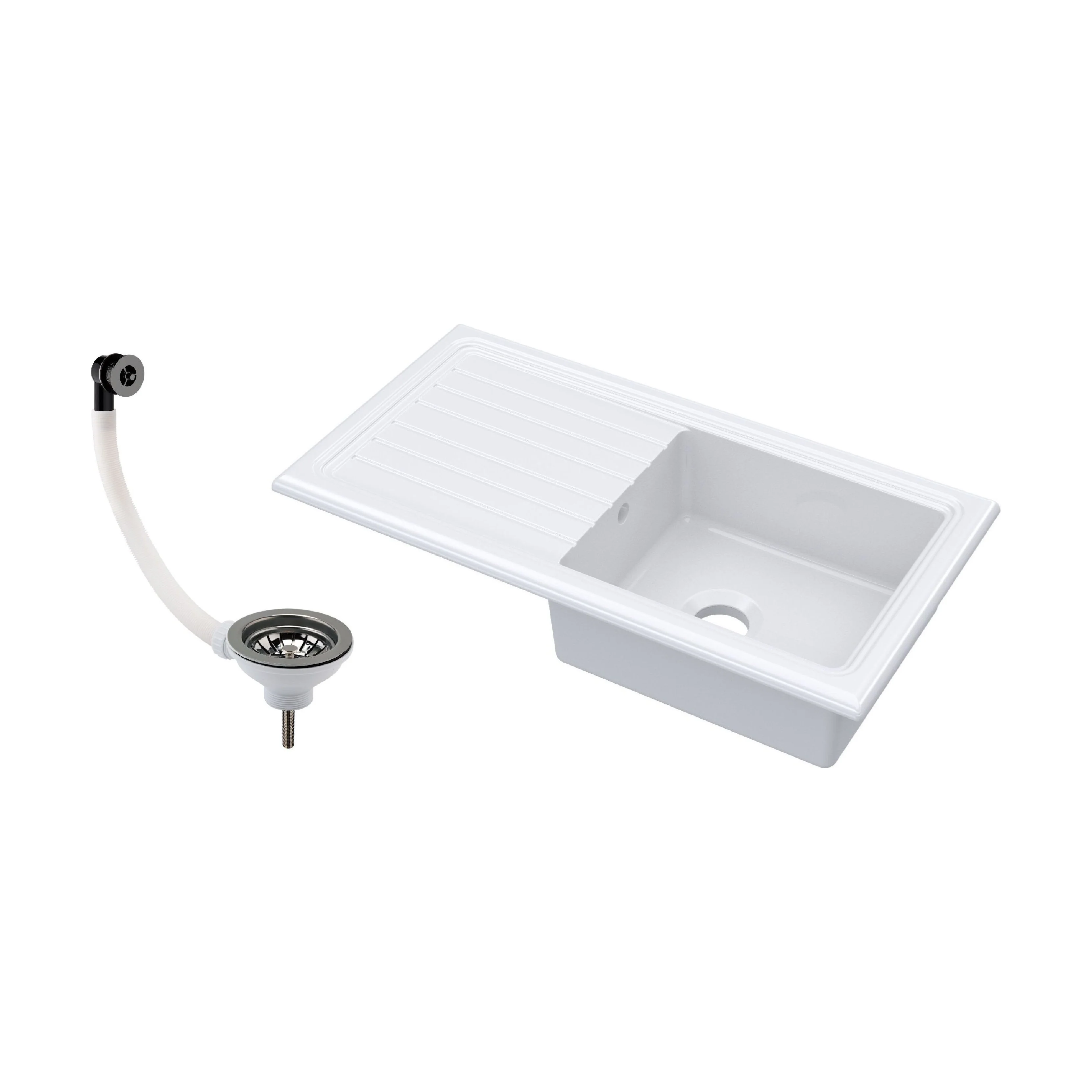 Traditional Fireclay Single Bowl Inset Kitchen Sink with Waste, 101cm - Choice of Waste Finish - Image 4