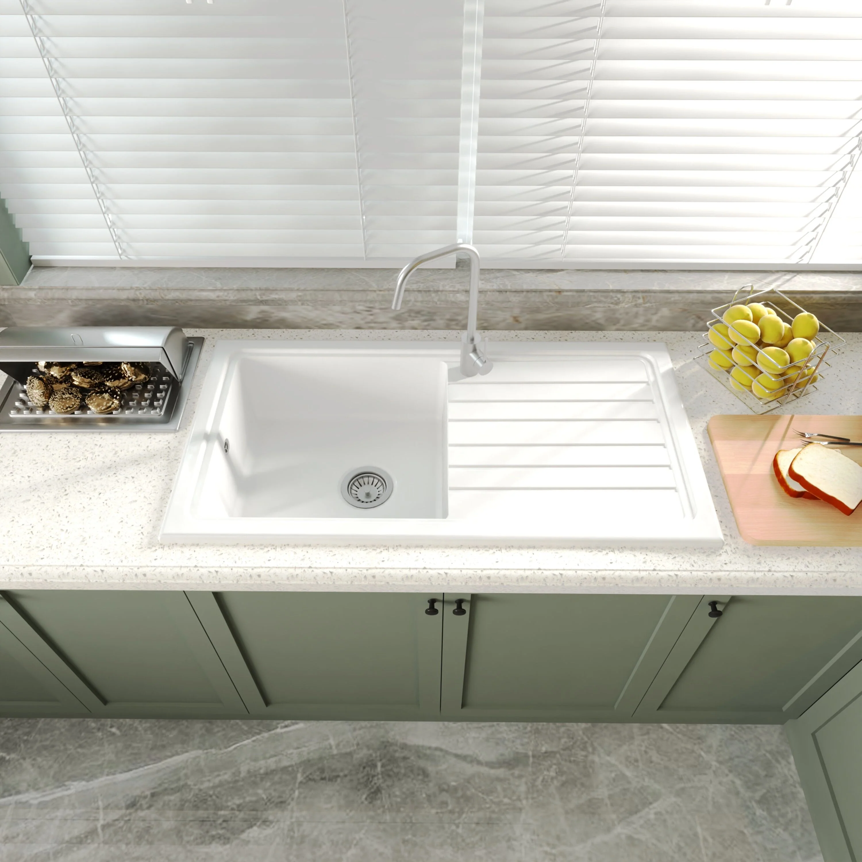 Traditional Fireclay Single Bowl Inset Kitchen Sink with Waste, 101cm - Choice of Waste Finish - Image 6