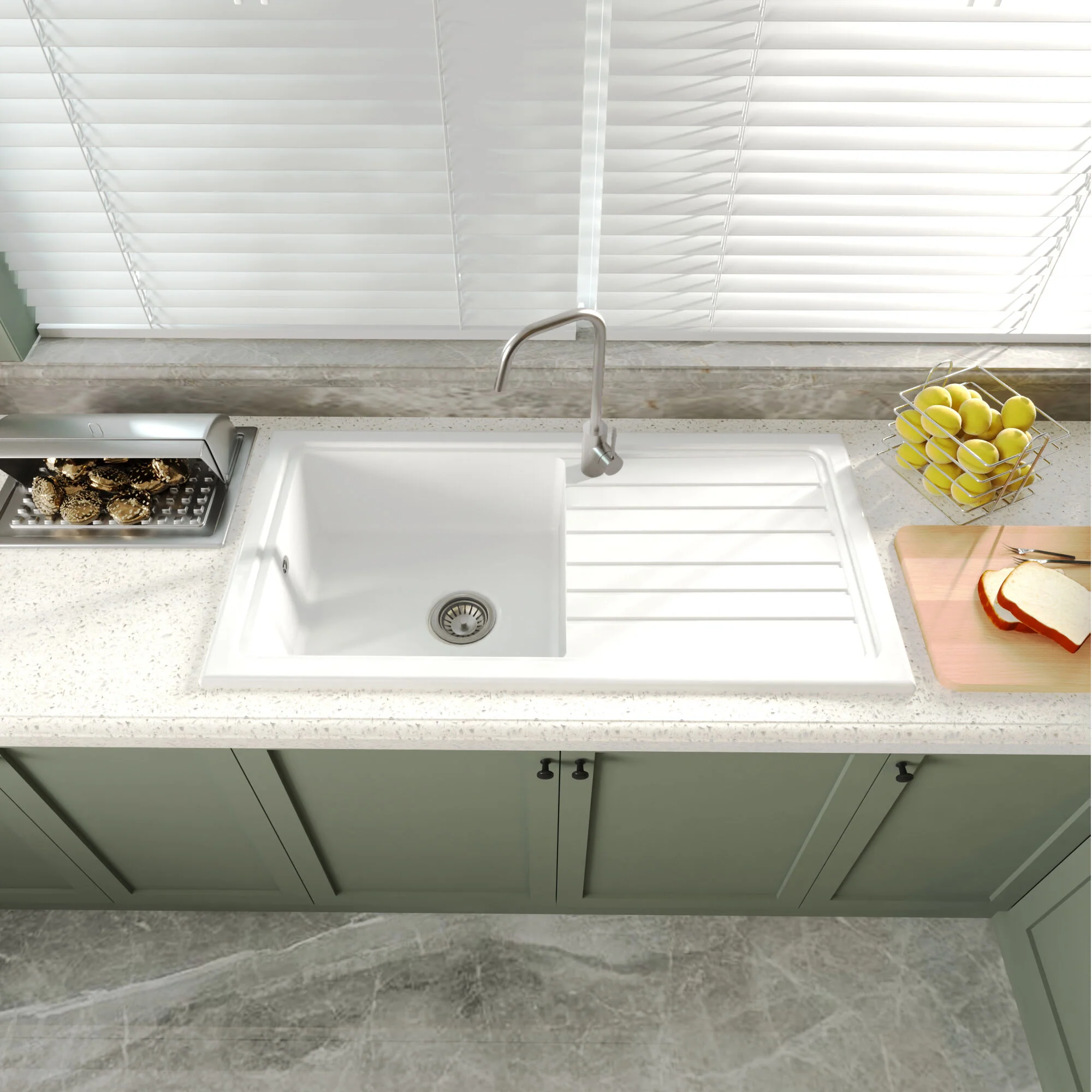 Traditional Fireclay Single Bowl Inset Kitchen Sink with Waste, 101cm - Choice of Waste Finish - Image 8