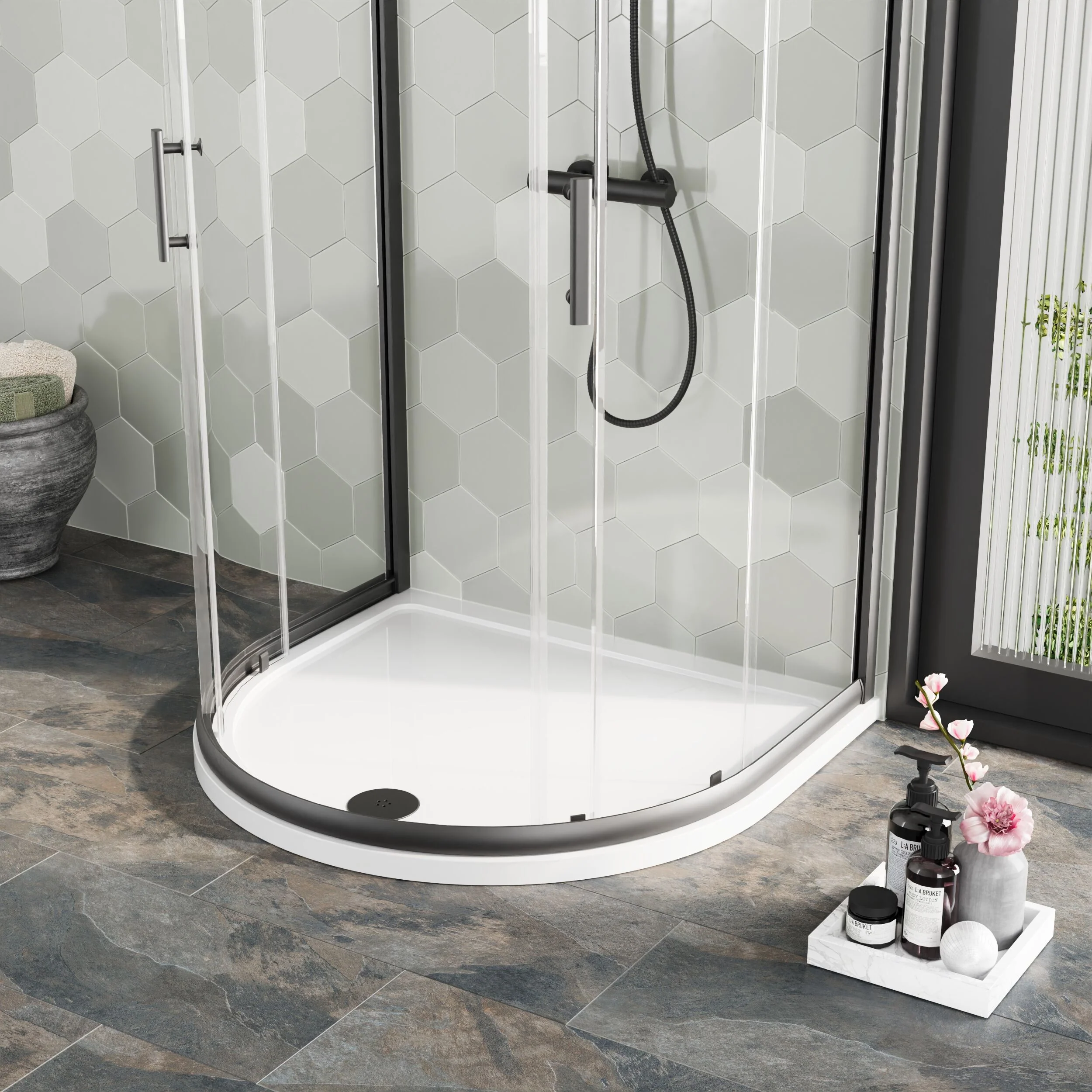 Balterley Shower Tray D Shape, 1050mm - Available in White and Slate Grey - Image 5