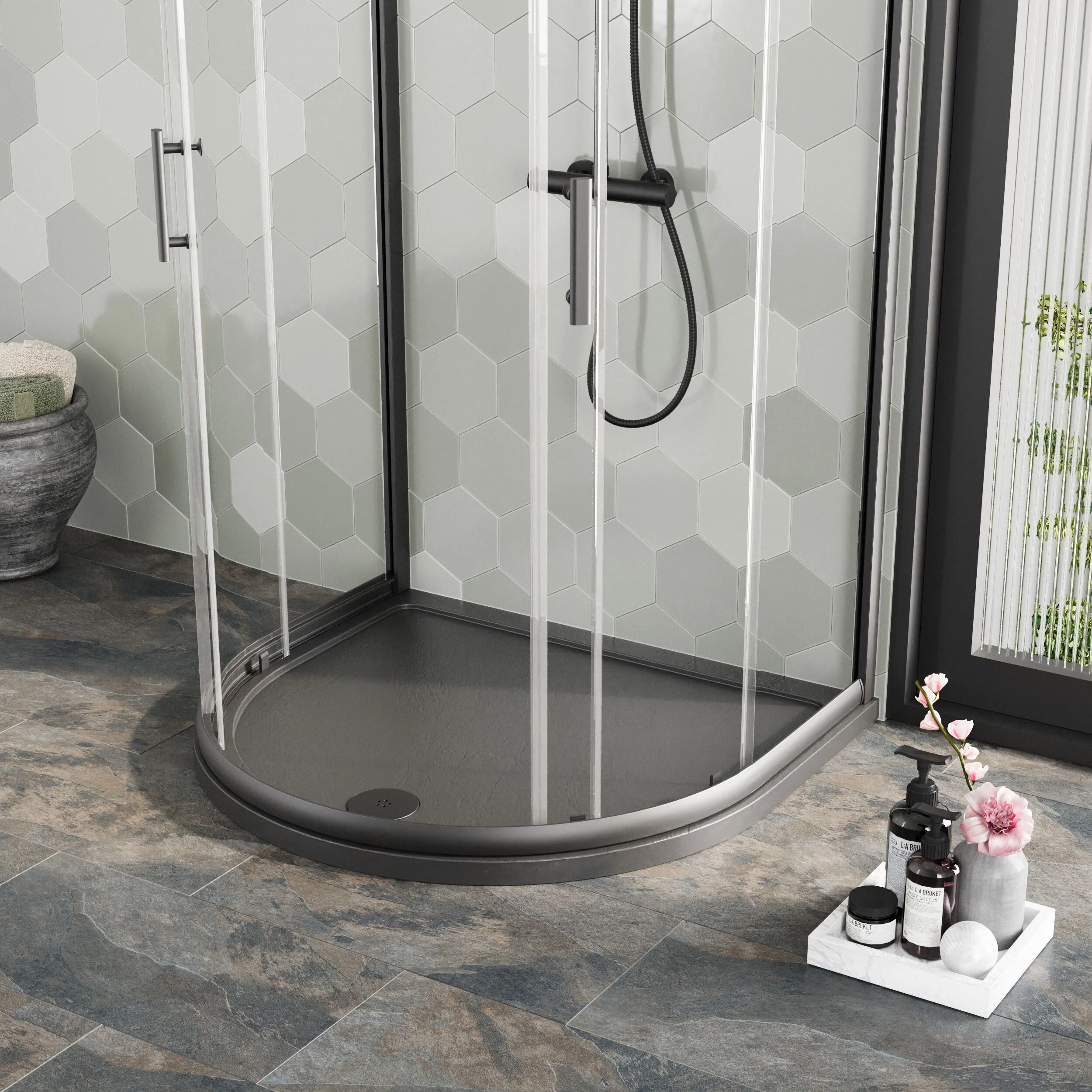 Balterley Shower Tray D Shape, 1050mm - Available in White and Slate Grey - Image 6