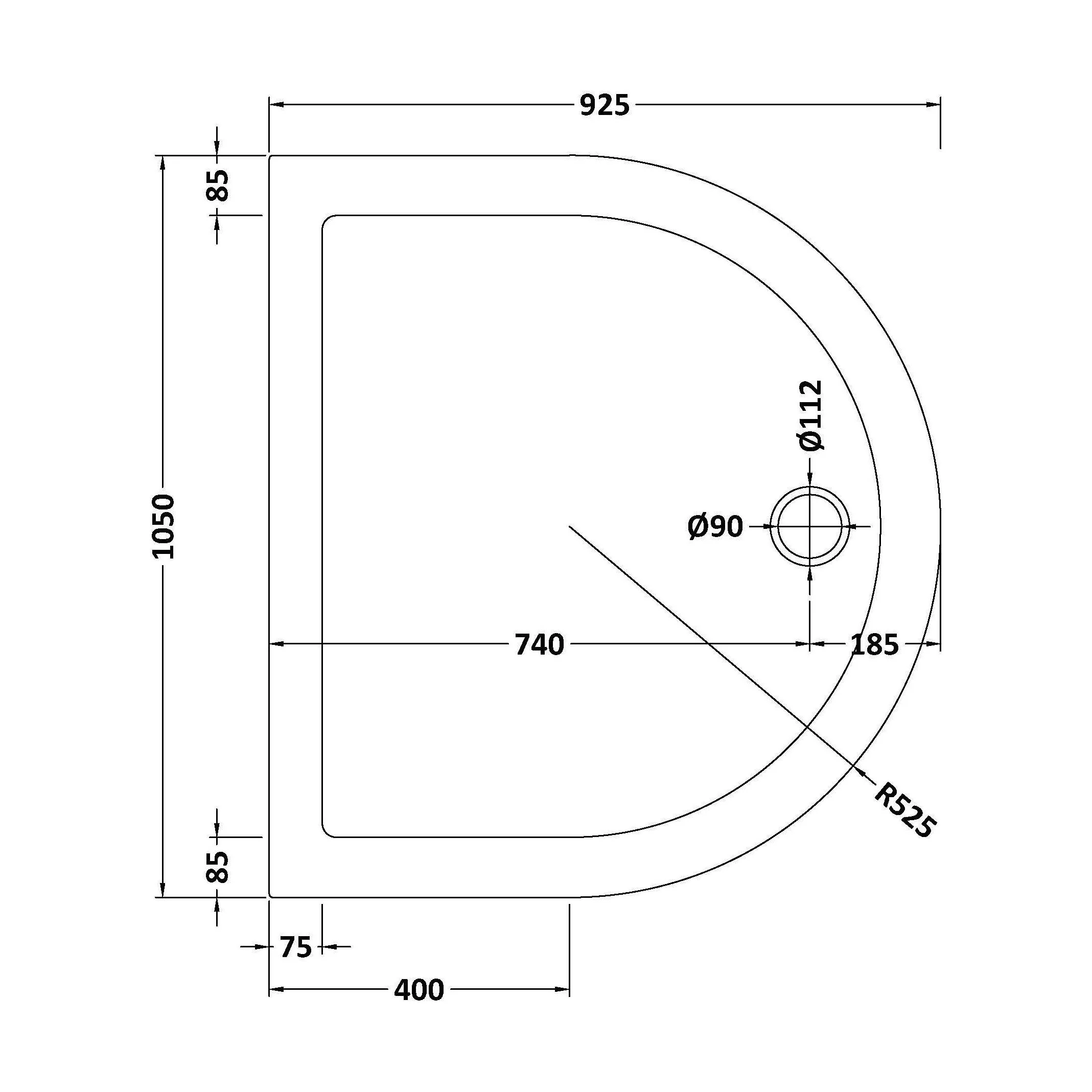 Balterley Shower Tray D Shape, 1050mm - Available in White and Slate Grey - Image 9