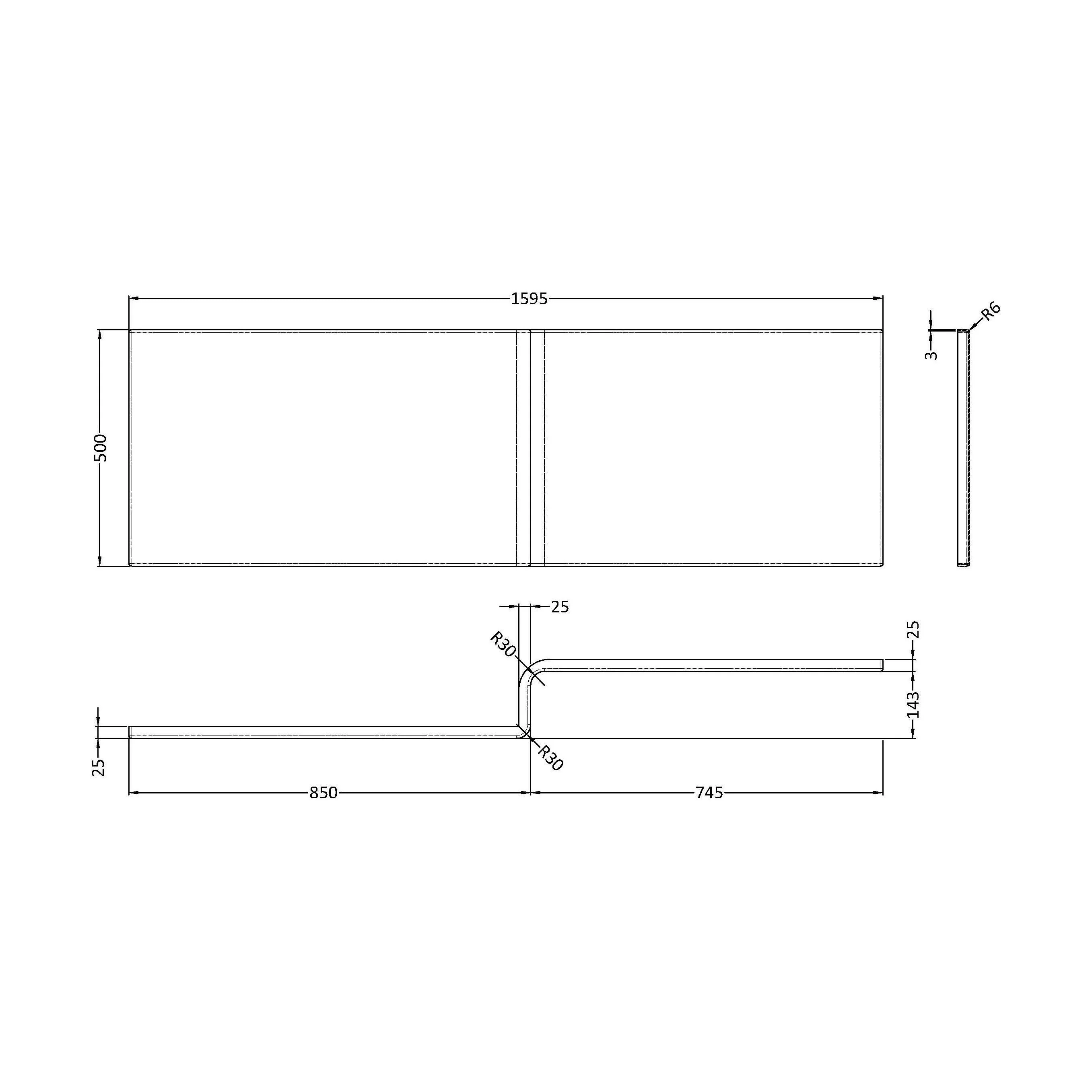 1600mm Square L Shape Acrylic Shower Bath Front Panel - Image 2