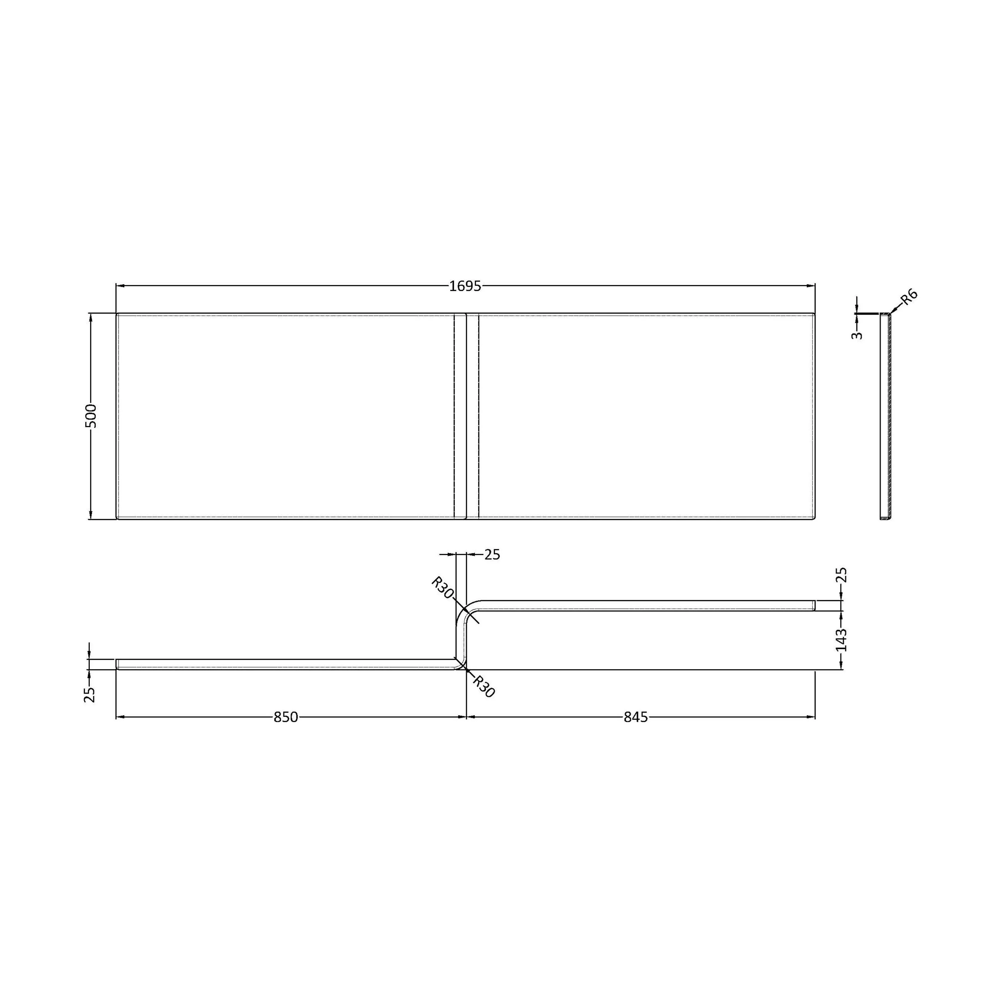 1700mm Square L Shape Acrylic Shower Bath Front Panel - Image 3
