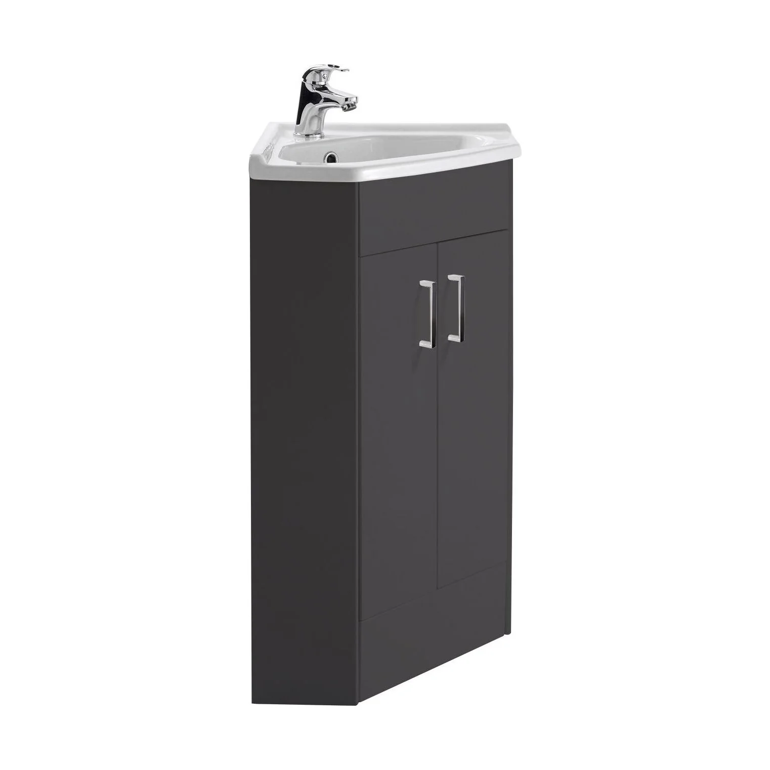 Hamstall Floor Standing 2 Door Bathroom Corner Vanity Basin Unit, 837 x 590 x 415mm, Dark Grey - Image 5