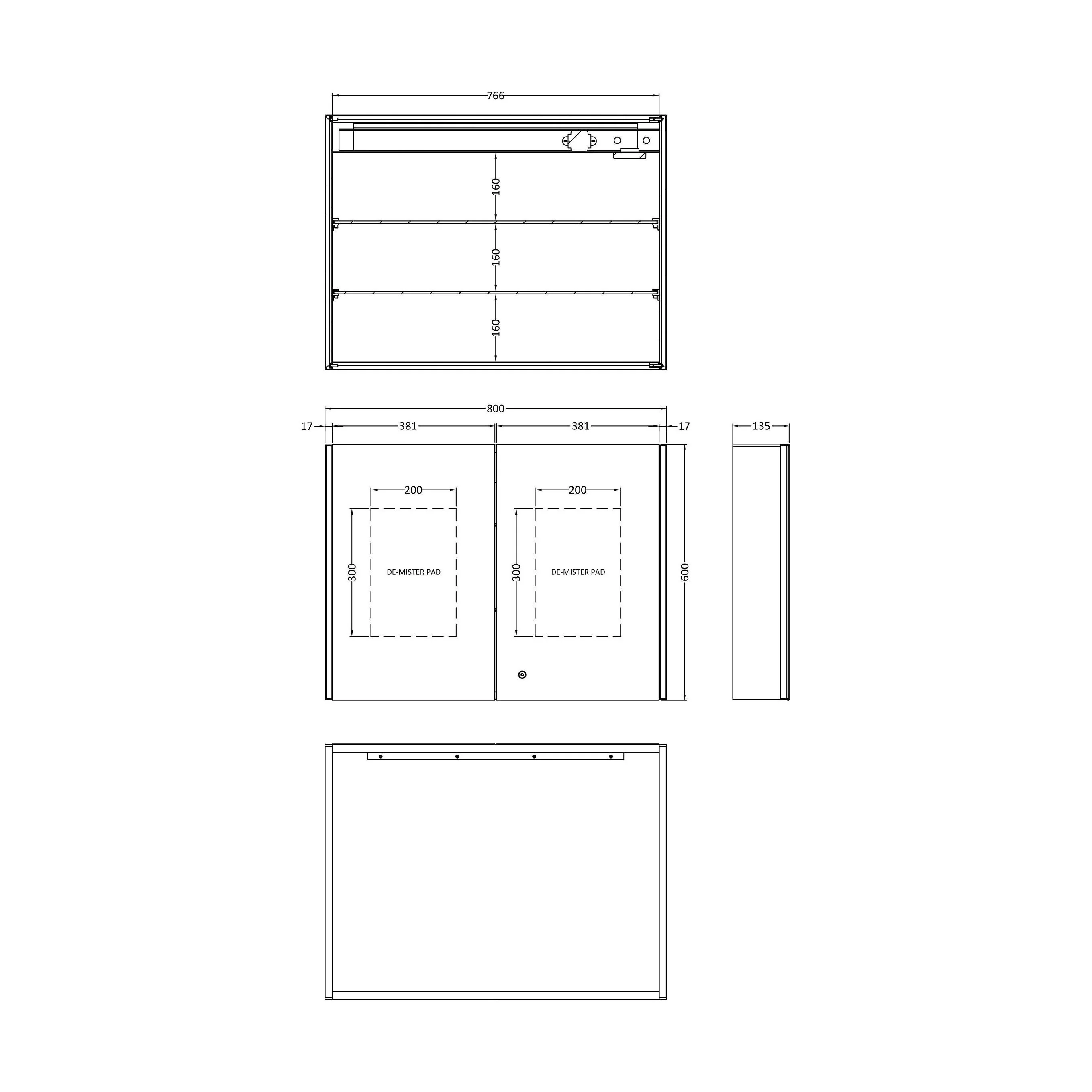 Talke 2 Door Touch Sensor Mirror Cabinet with Demister & Shaver Socket, 800 x 600mm - Image 6