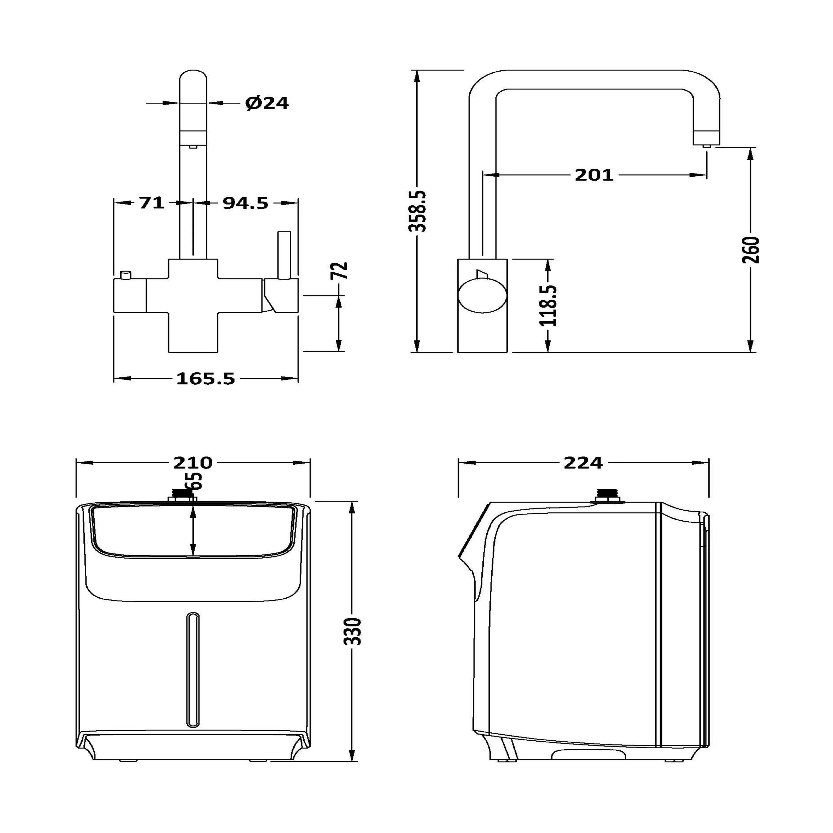 Fulford 3 in 1 Boiling Water Tap Kit, Instant Hot Water Tap with Dual Lever Handles, Tank and Filter - Choice of Colour - Image 16