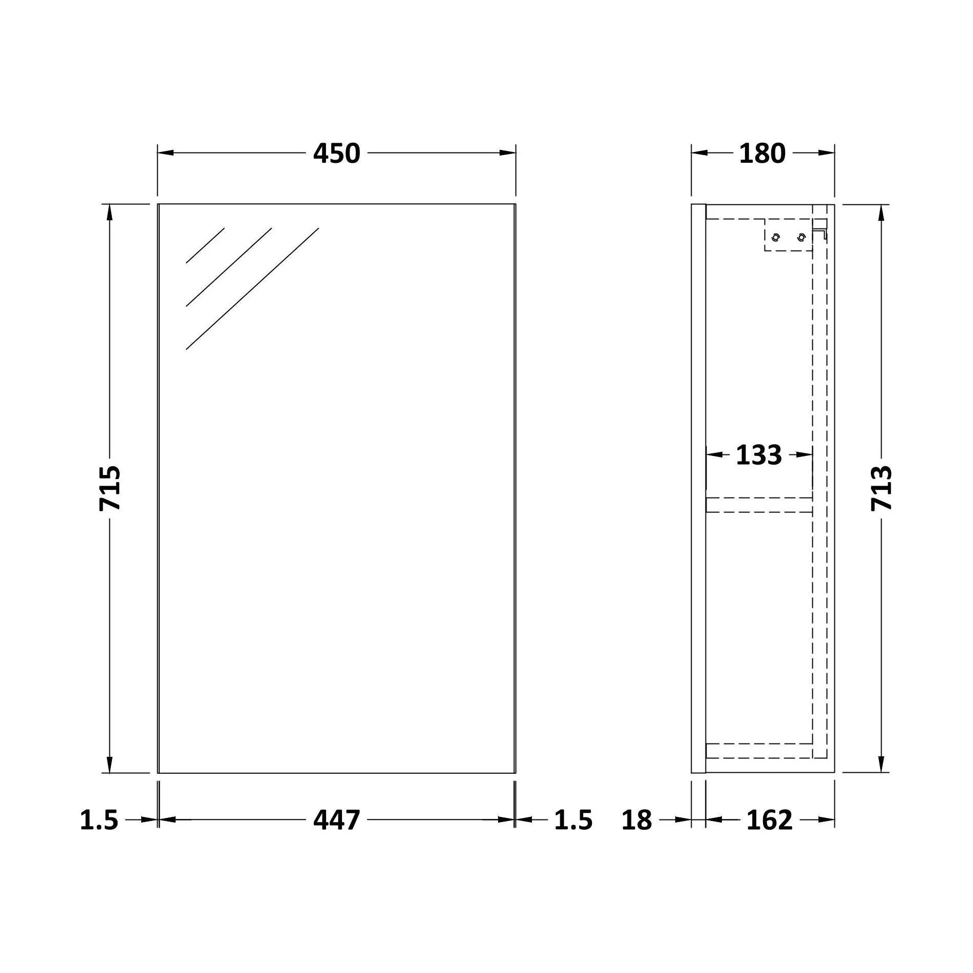 450 Single Mirror Cabinet (180mm Deep) - Image 2