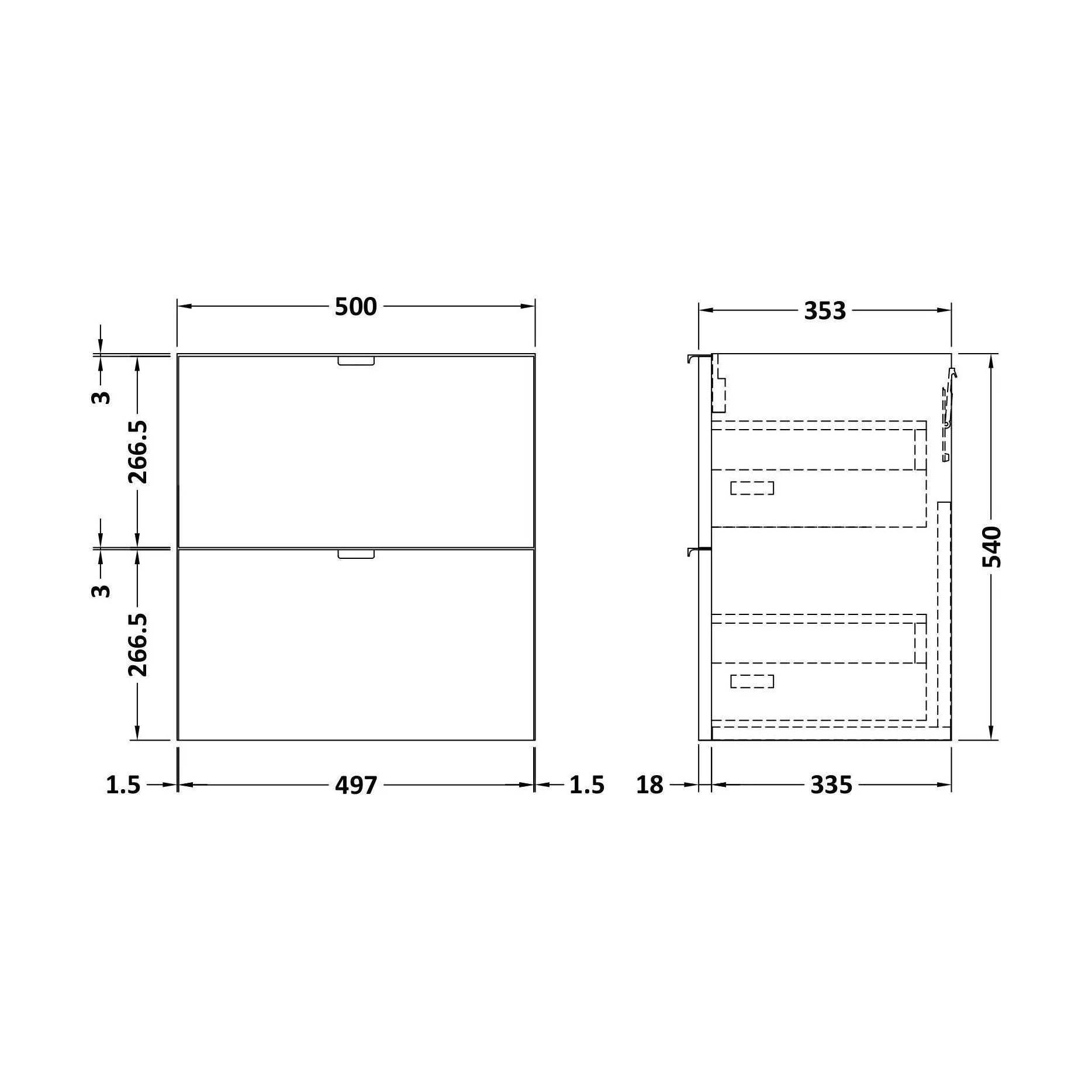 500 2-Drawer Wall Hung Unit (355MM) - Image 2