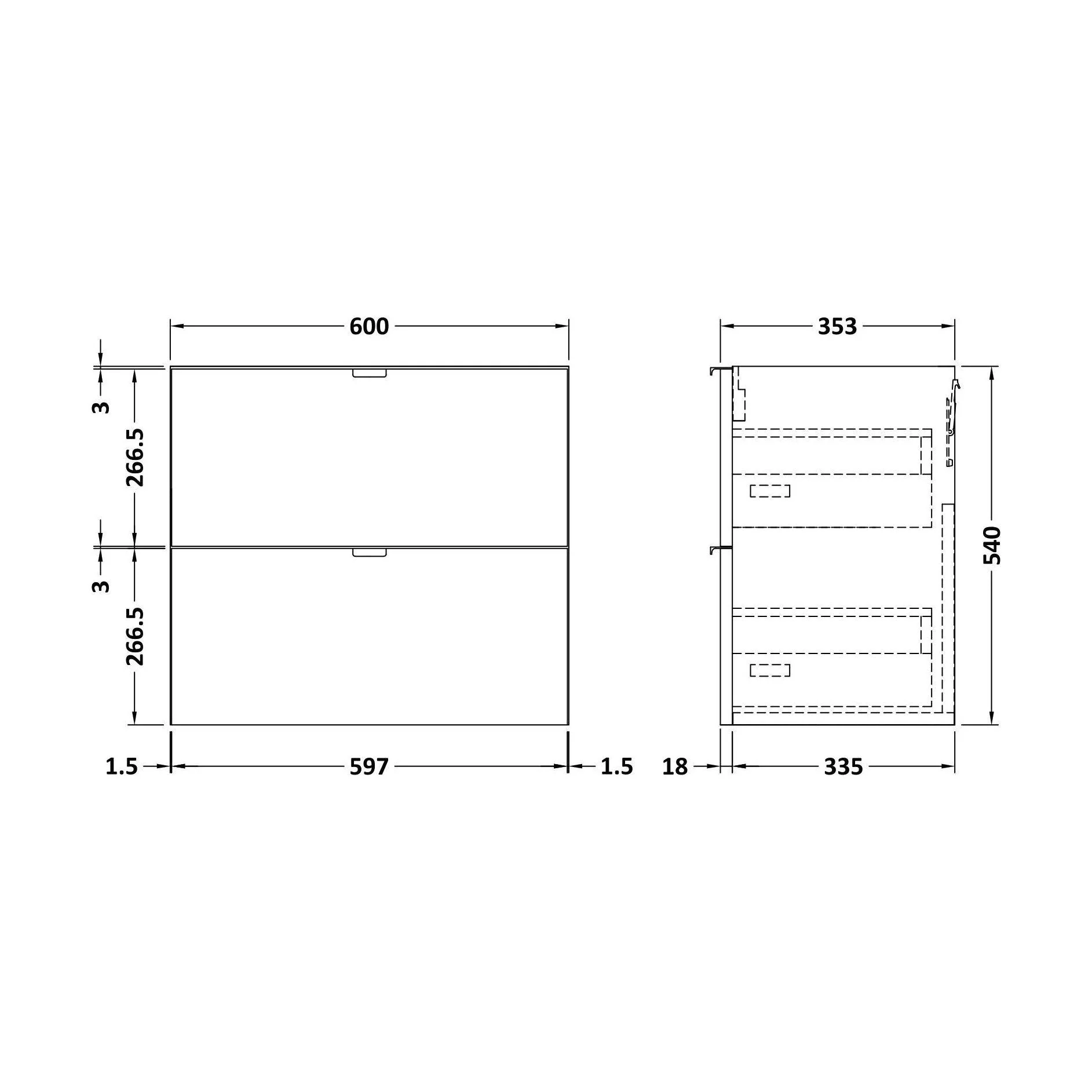 600 2-DRAWER WALL HUNG UNIT - Image 2