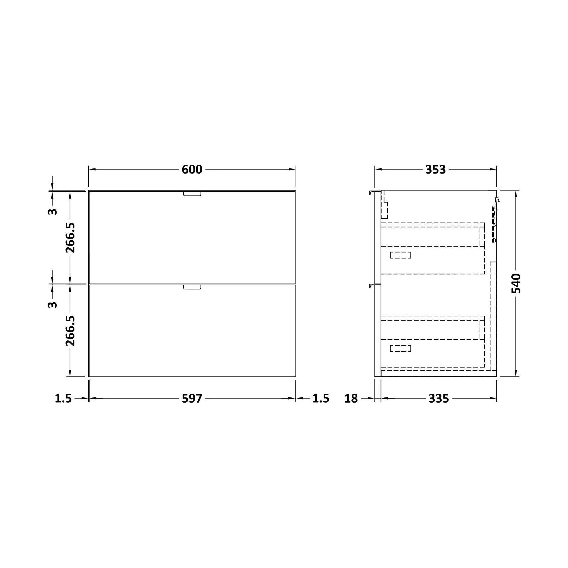 600 2-DRAWER WALL HUNG UNIT - Image 2