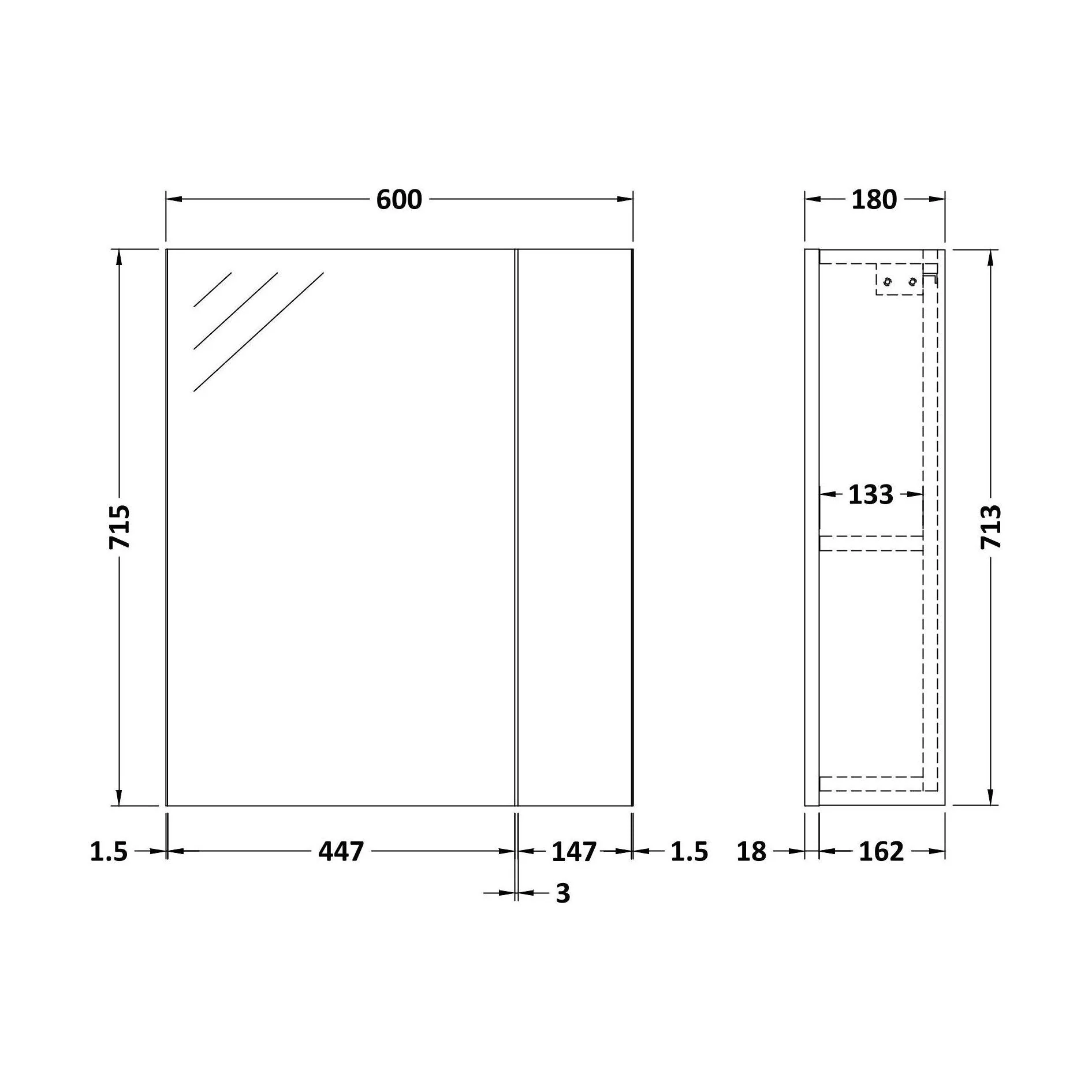600 75 25 MIRROR UNIT GLWHT - Image 2