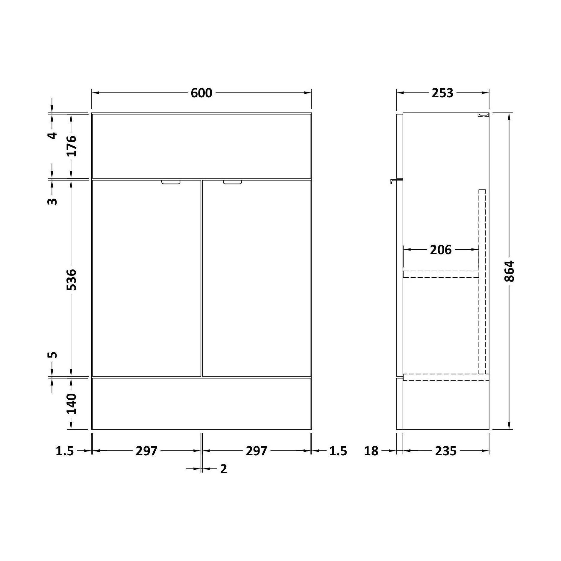600 Vanity Unit (255mm Deep) - Image 2
