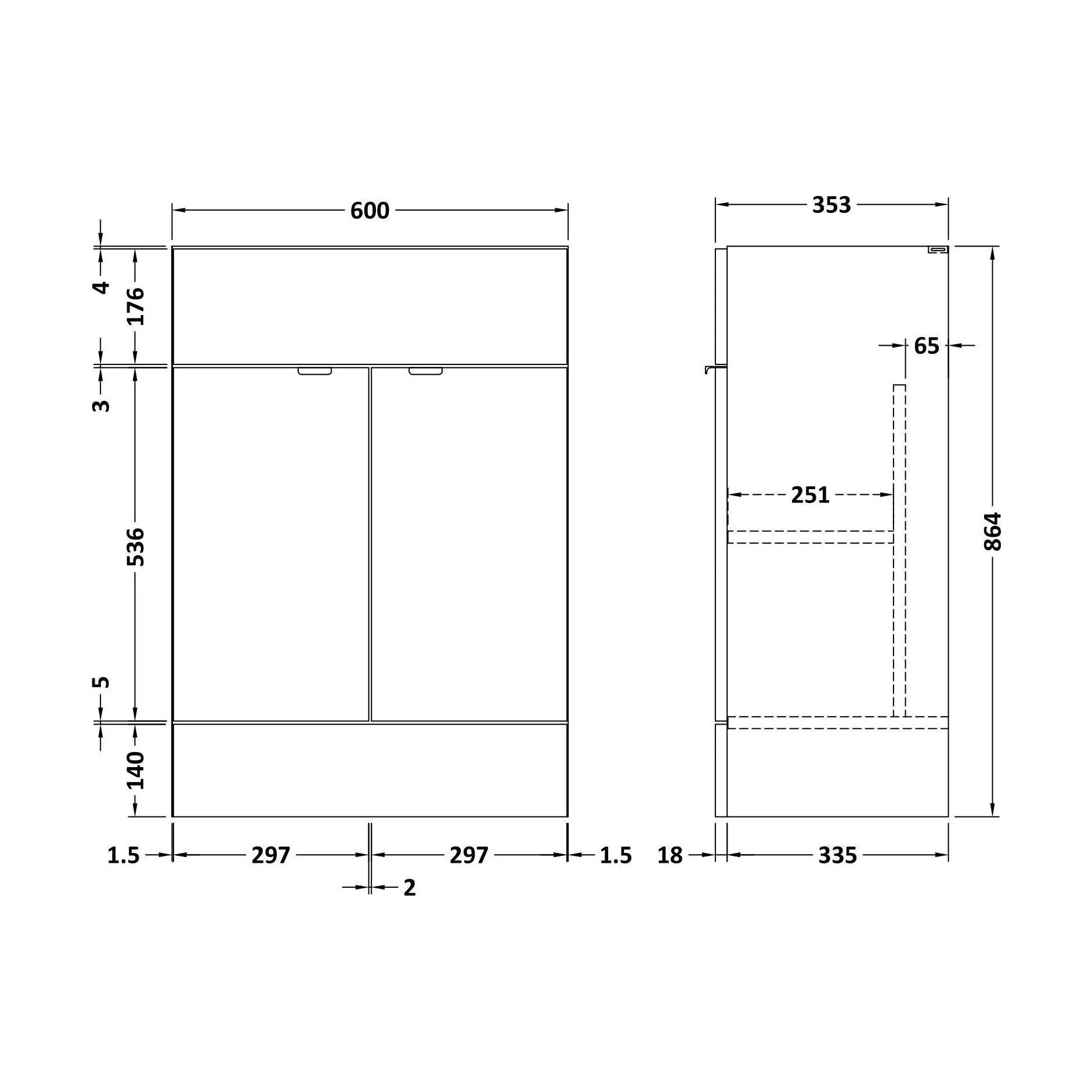 600 Vanity Unit (355mm Deep) - Image 2