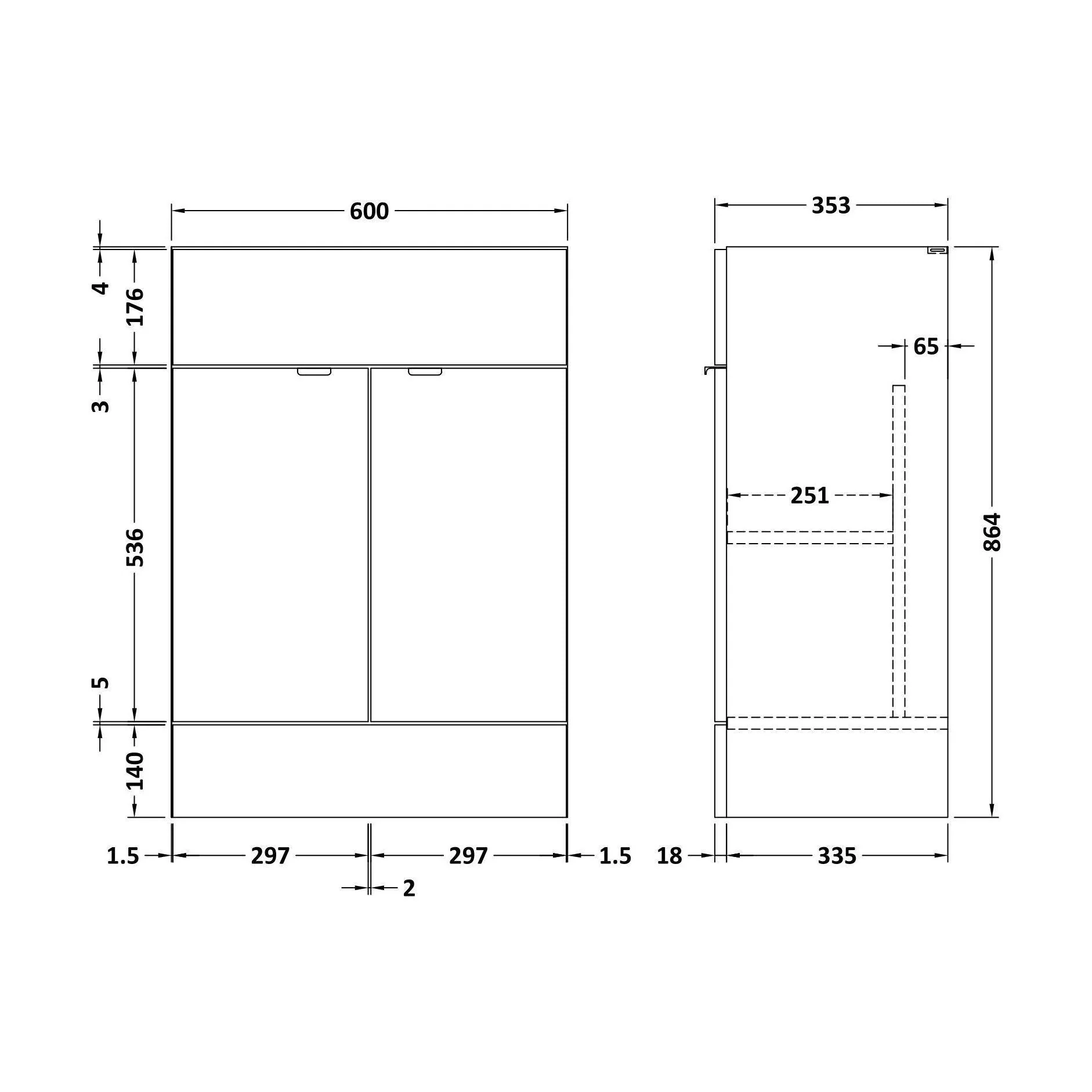 600 Vanity Unit (355mm Deep) - Image 2