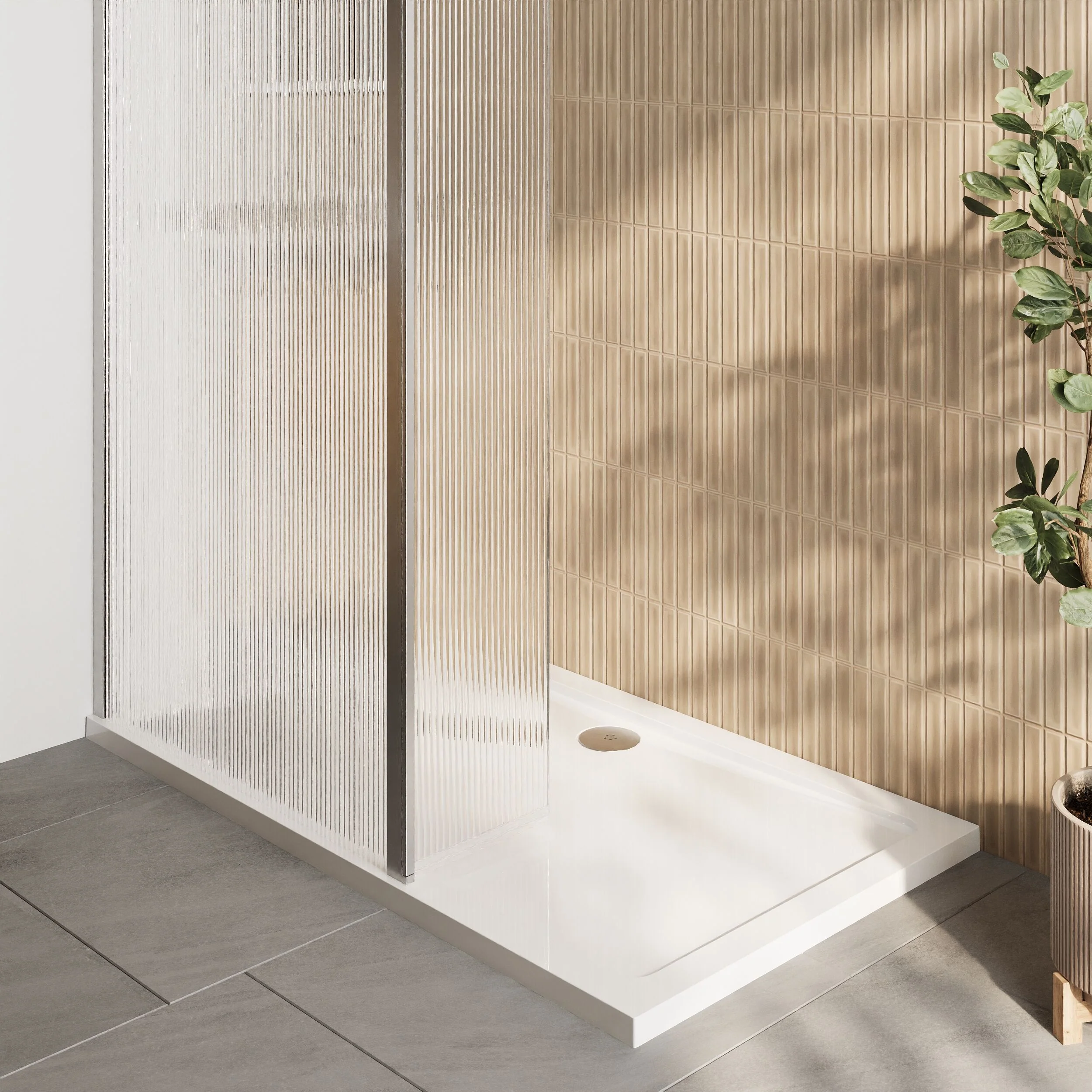 Contemporary 8mm Fluted Glass Walk In Wetroom Screen and Hinged Return Screen - Choice of Size and Finish - Image 14