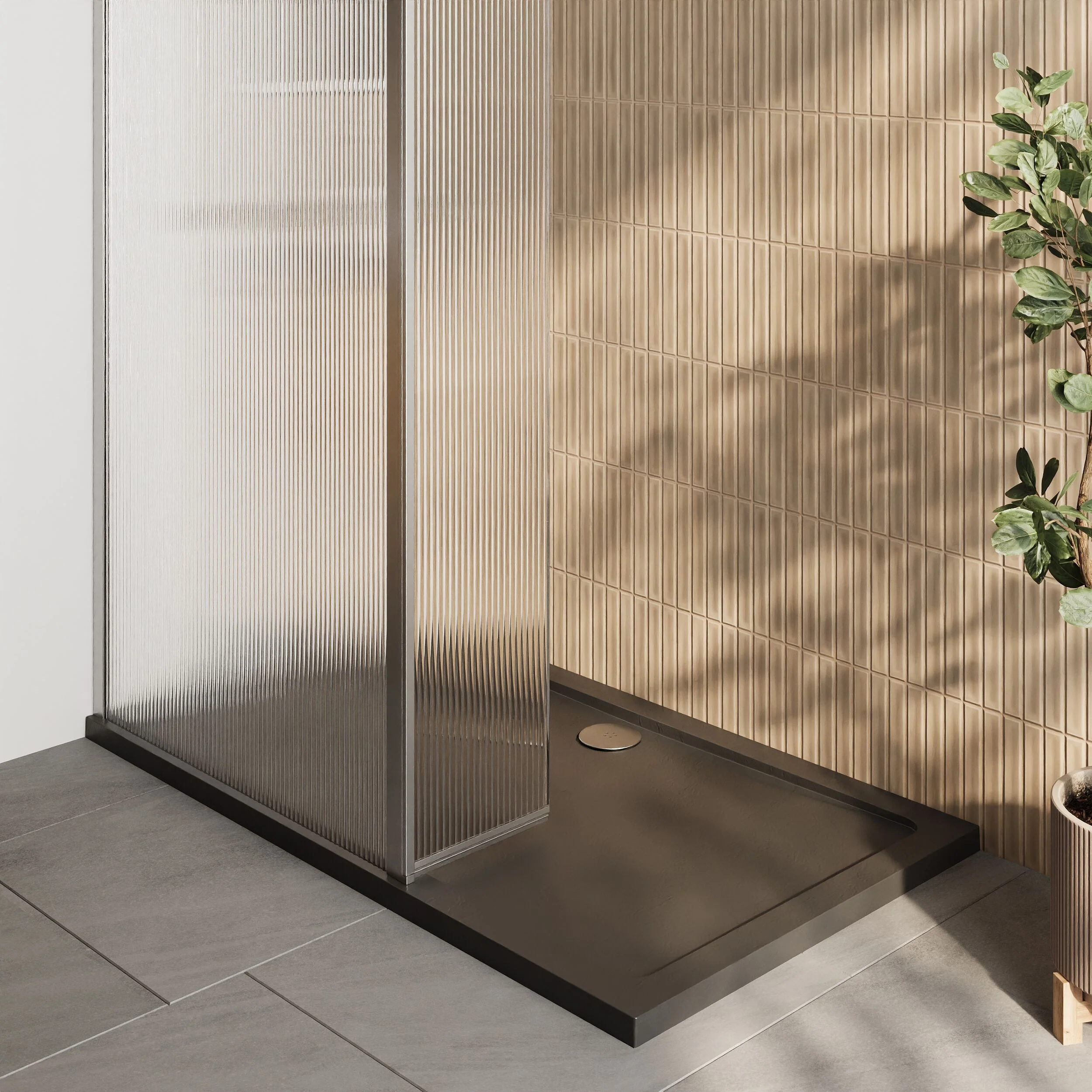 Contemporary 8mm Fluted Glass Walk In Wetroom Screen and Hinged Return Screen - Choice of Size and Finish - Image 17
