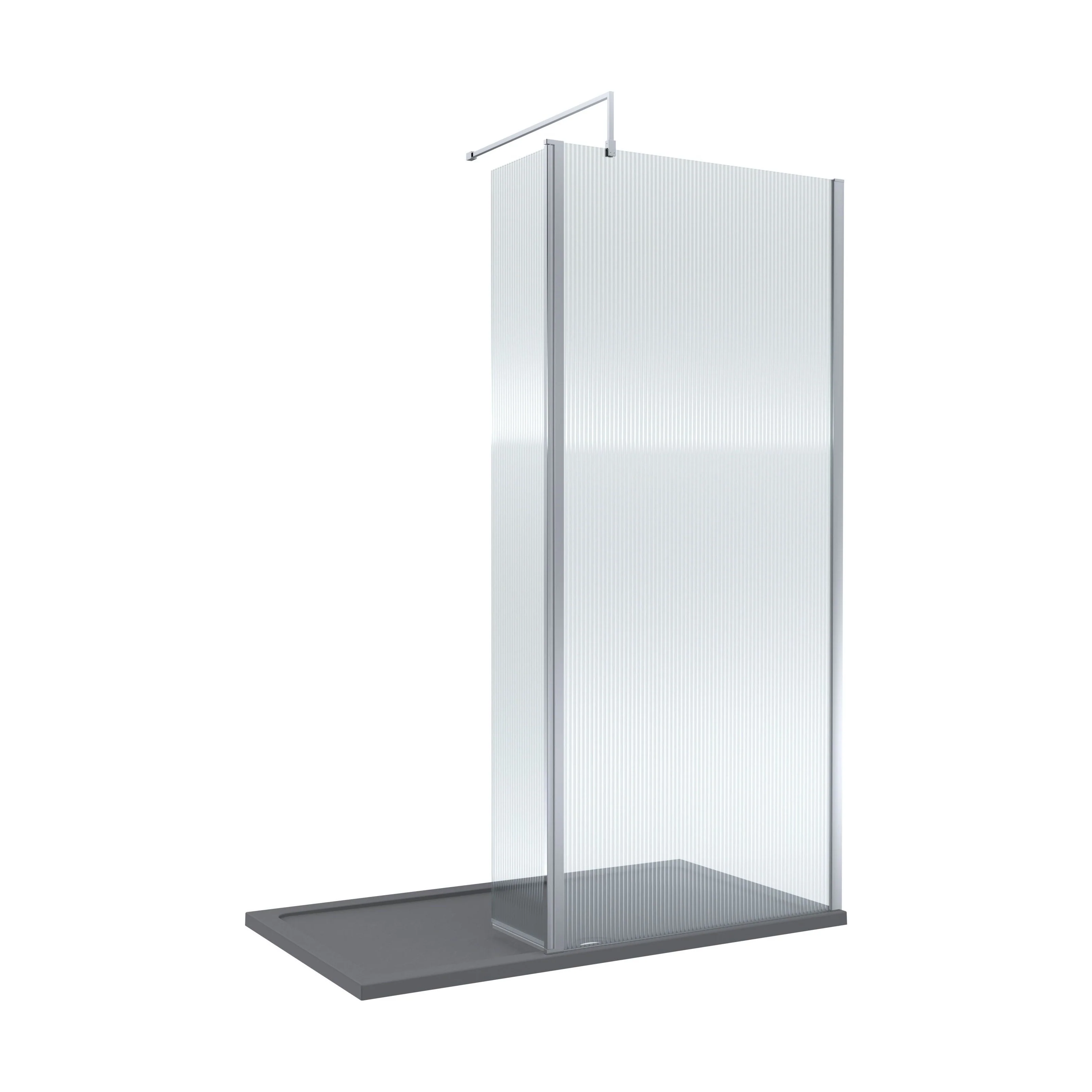 Contemporary 8mm Fluted Glass Walk In Wetroom Screen and Hinged Return Screen - Choice of Size and Finish - Image 7