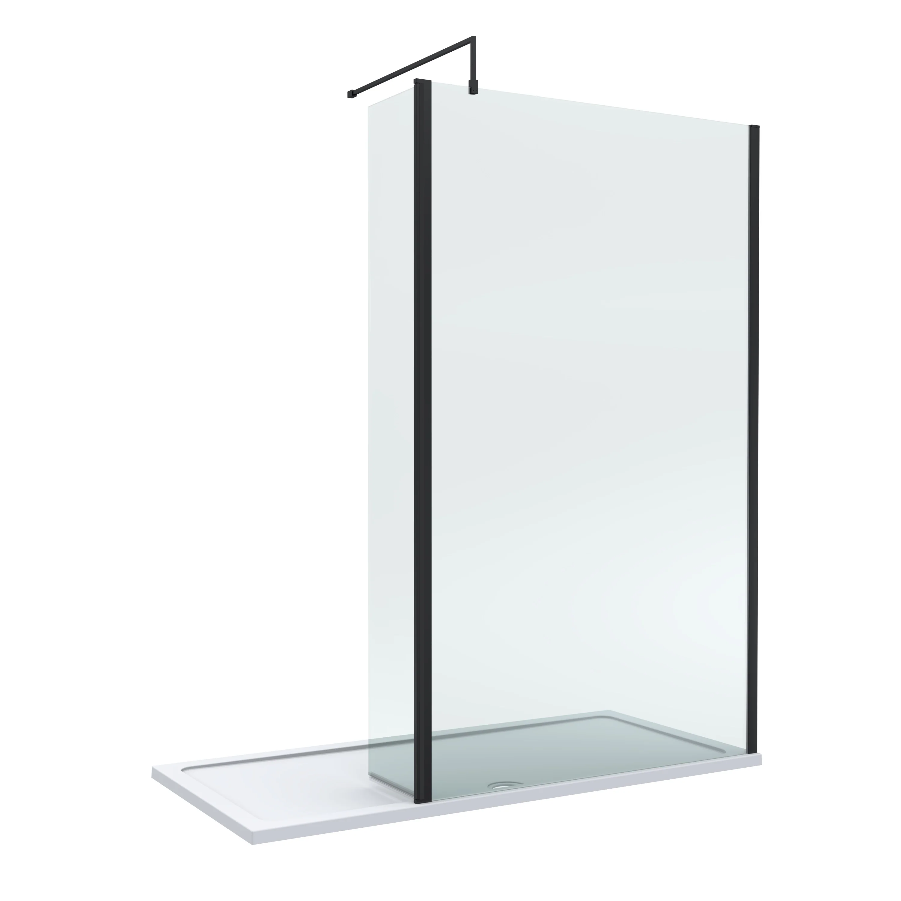 Contemporary 8mm Glass Walk In Wetroom Screen and Hinged Return Screen and Shower Tray - Choice of Size and Finish - Image 124