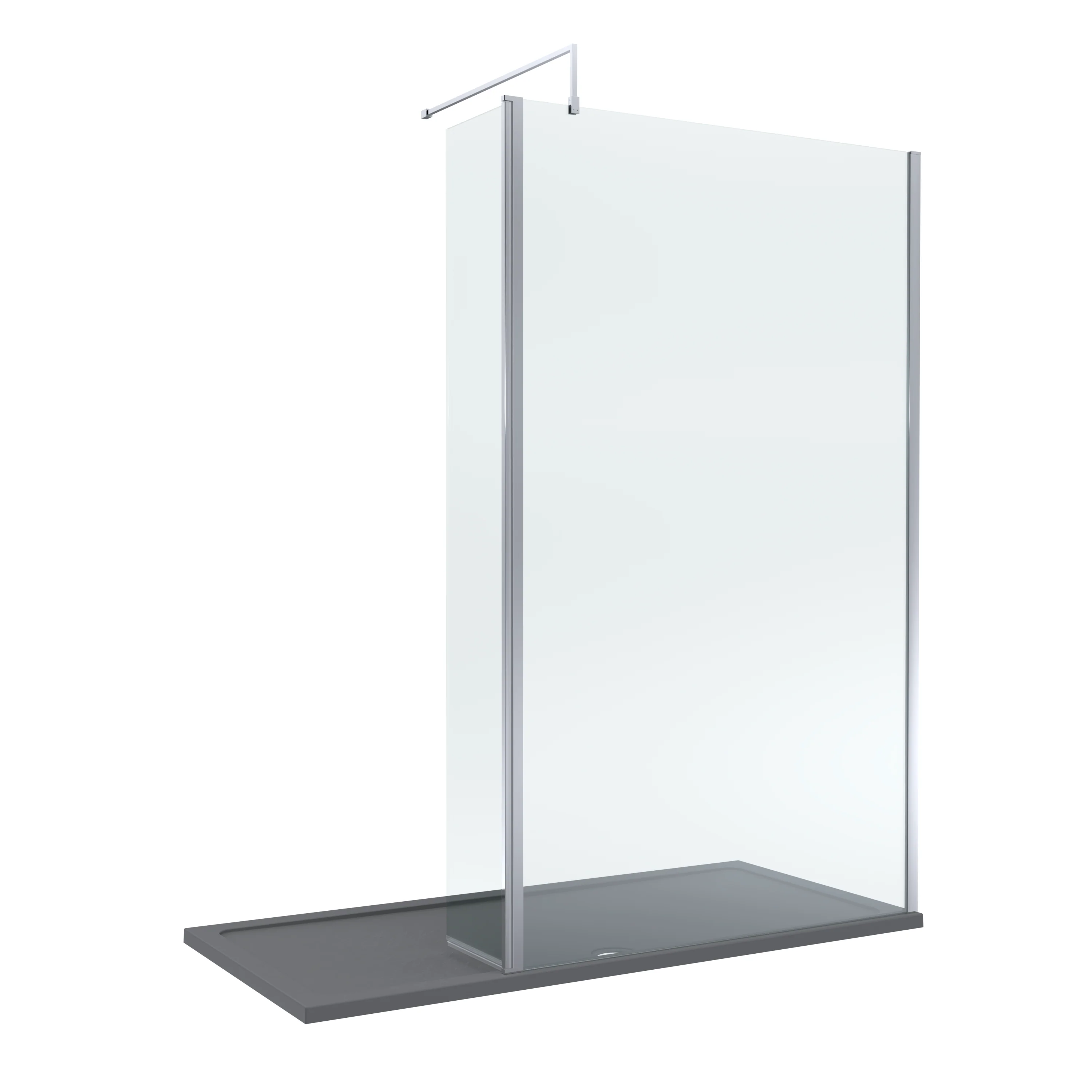 Contemporary 8mm Glass Walk In Wetroom Screen and Hinged Return Screen and Shower Tray - Choice of Size and Finish - Image 182