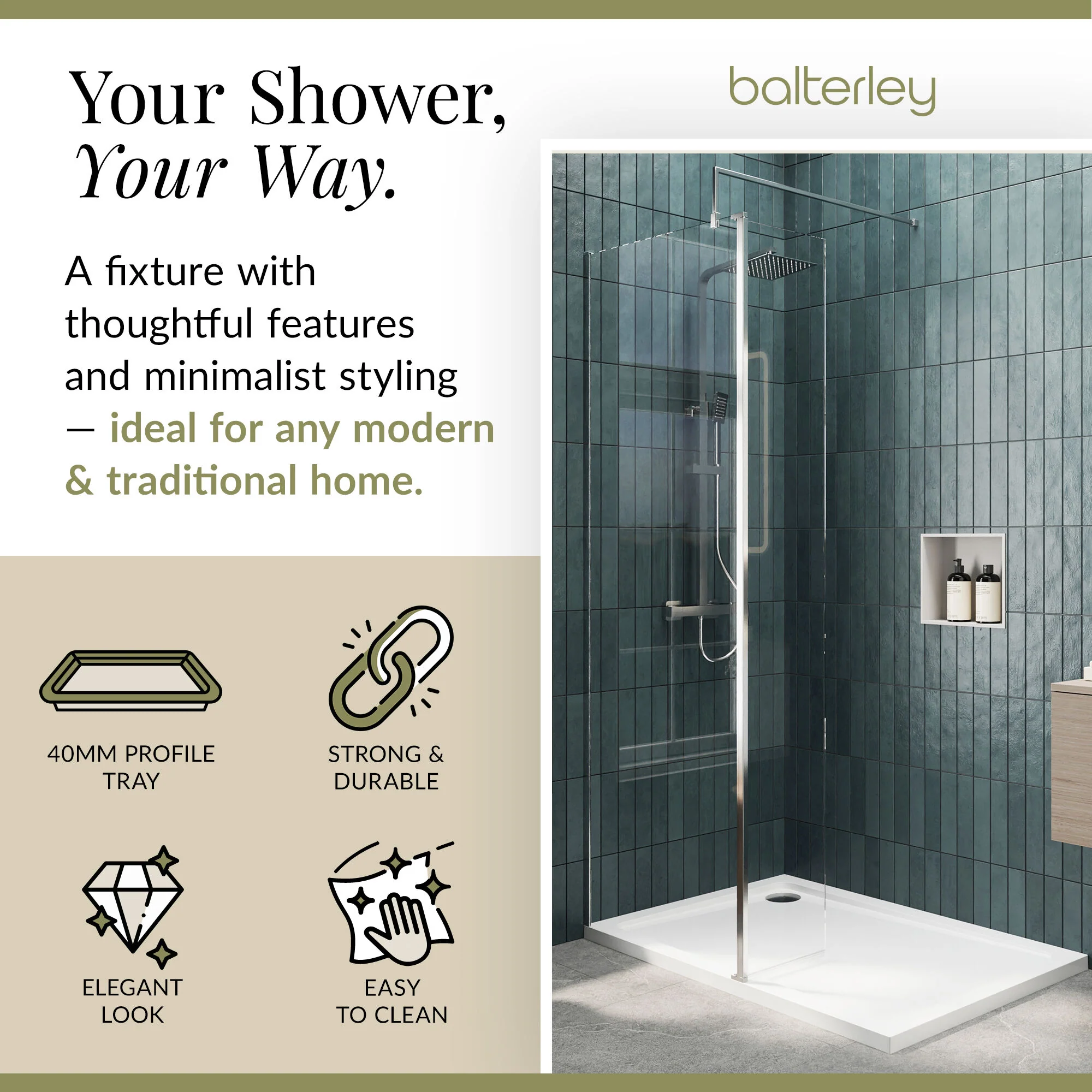 Contemporary 8mm Glass Walk In Wetroom Screen and Hinged Return Screen and Shower Tray - Choice of Size and Finish - Image 187
