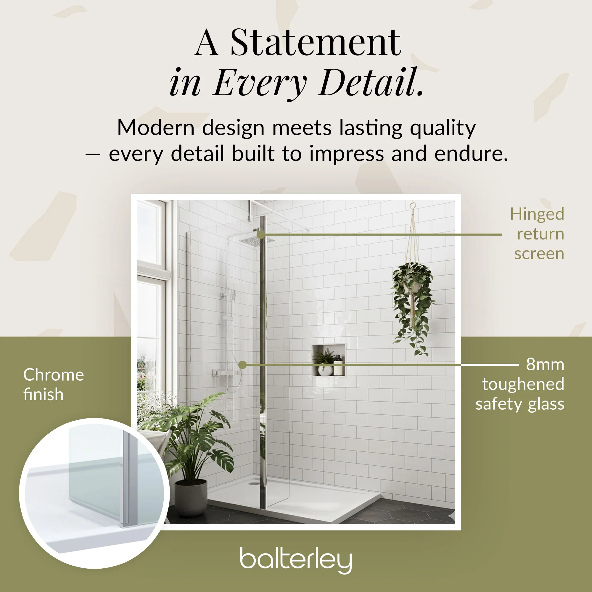 Contemporary 8mm Glass Walk In Wetroom Screen and Hinged Return Screen and Shower Tray - Choice of Size and Finish - Image 190