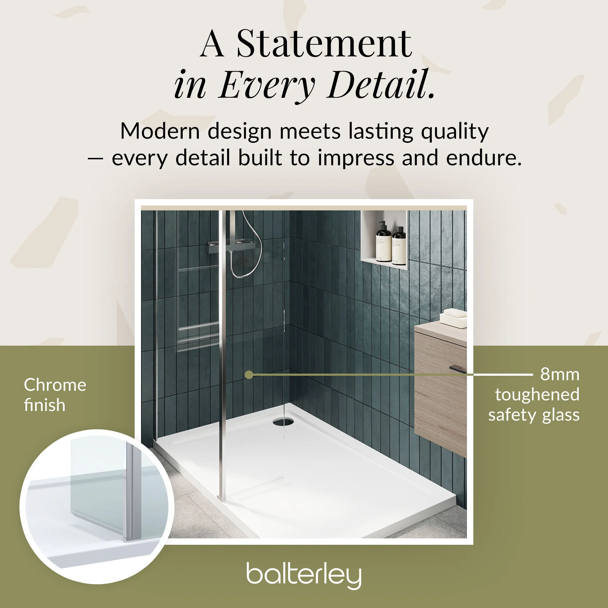 Contemporary 8mm Glass Walk In Wetroom Screen and Hinged Return Screen and Shower Tray - Choice of Size and Finish - Image 196