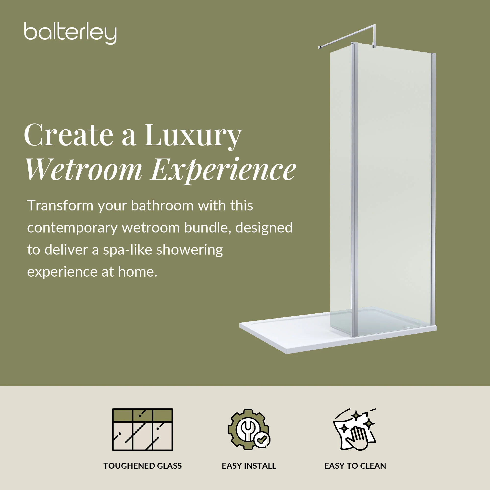 Contemporary 8mm Glass Walk In Wetroom Screen and Hinged Return Screen and Shower Tray - Choice of Size and Finish - Image 203