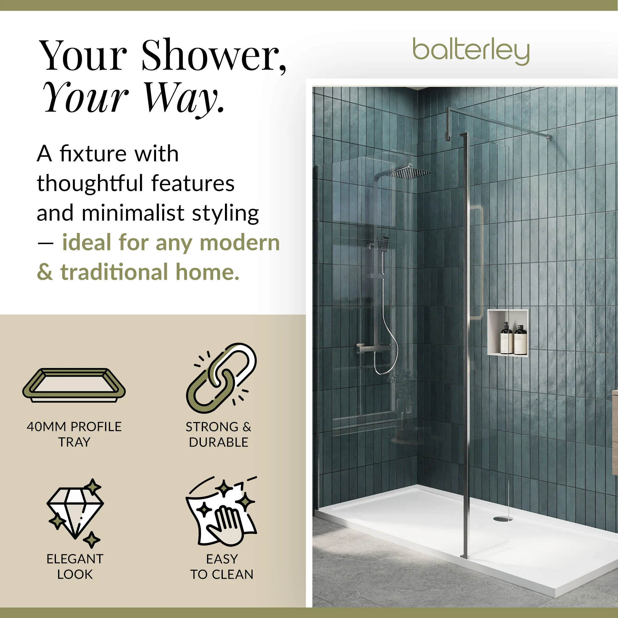 Contemporary 8mm Glass Walk In Wetroom Screen and Hinged Return Screen and Shower Tray - Choice of Size and Finish - Image 208