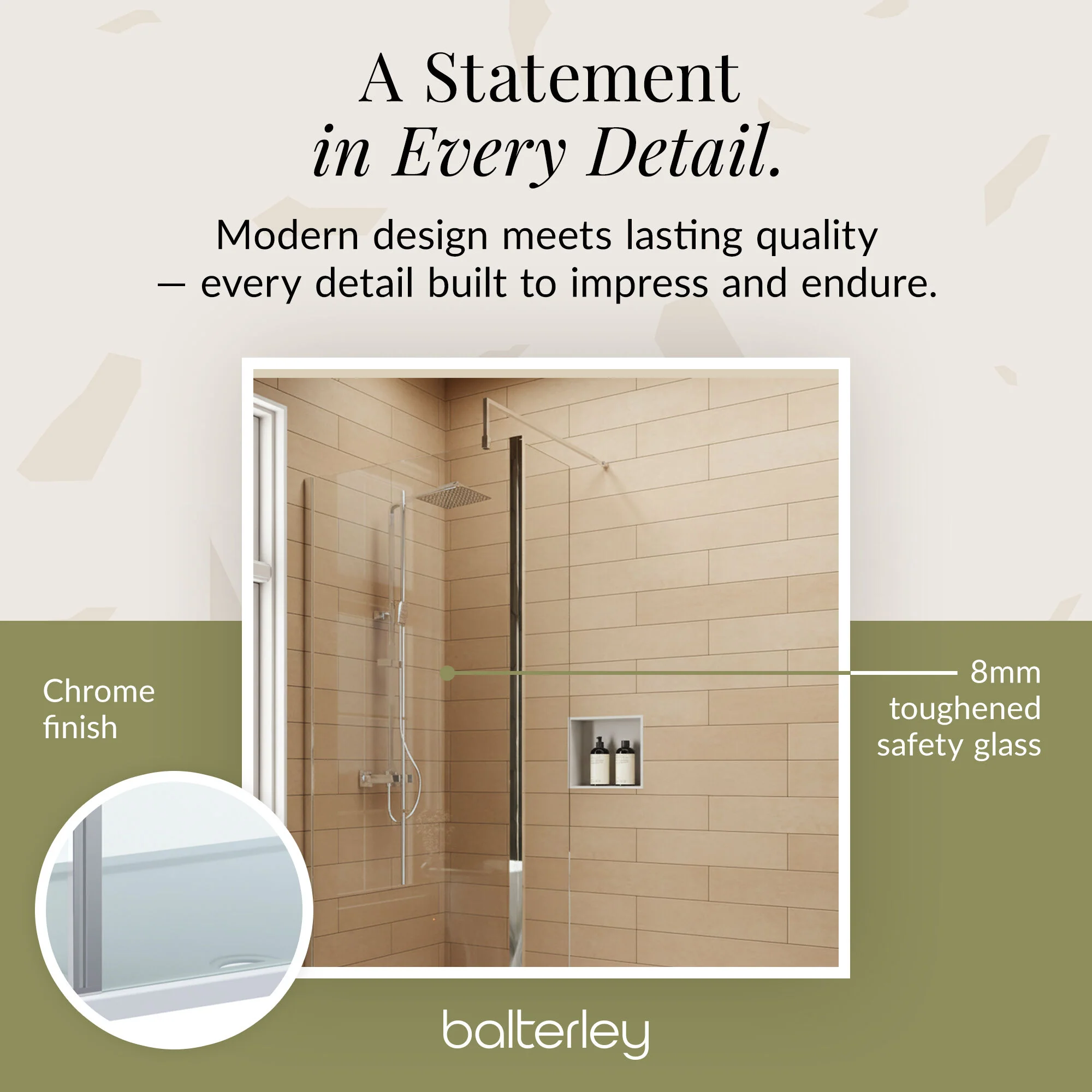 Contemporary 8mm Glass Walk In Wetroom Screen and Hinged Return Screen and Shower Tray - Choice of Size and Finish - Image 209