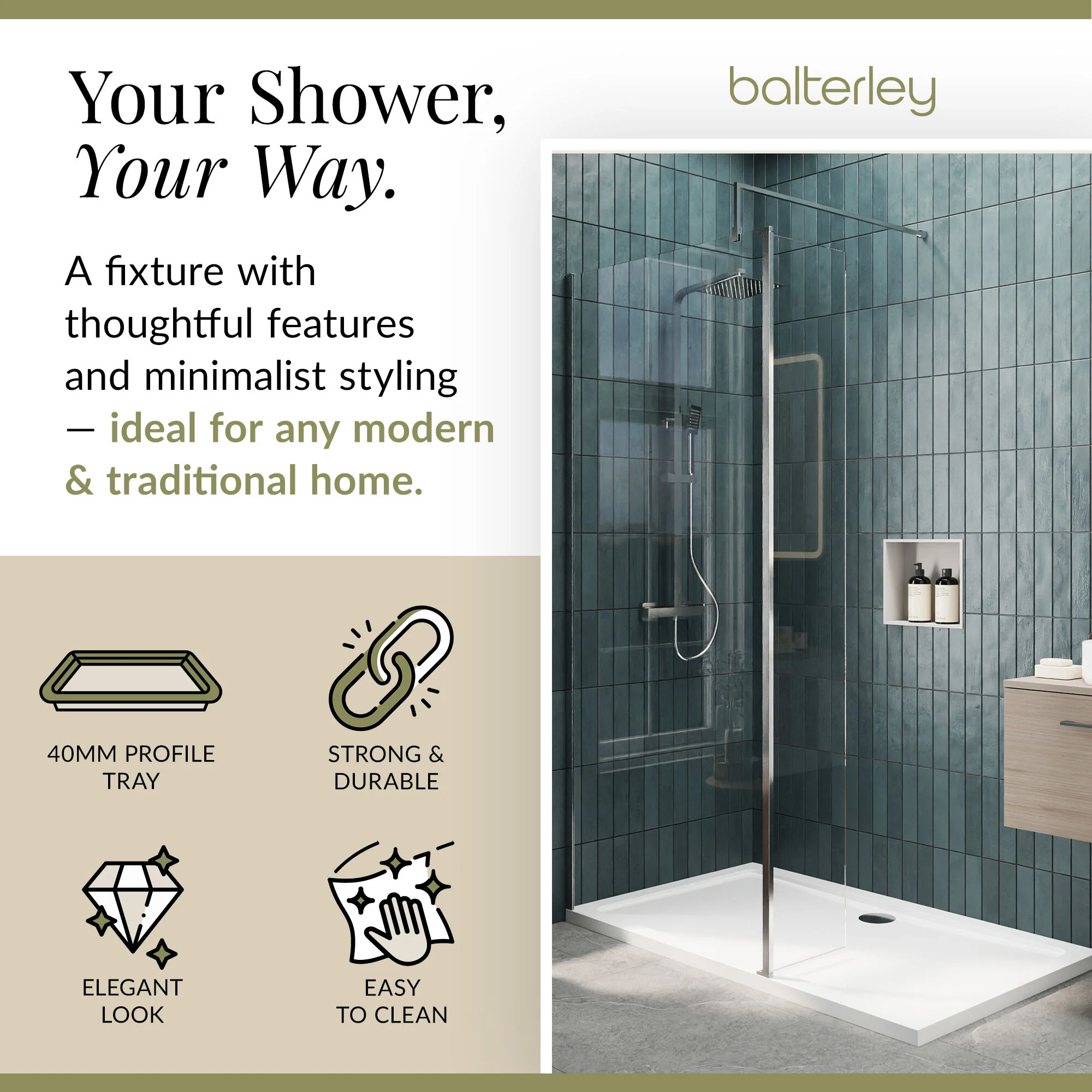 Contemporary 8mm Glass Walk In Wetroom Screen and Hinged Return Screen and Shower Tray - Choice of Size and Finish - Image 211