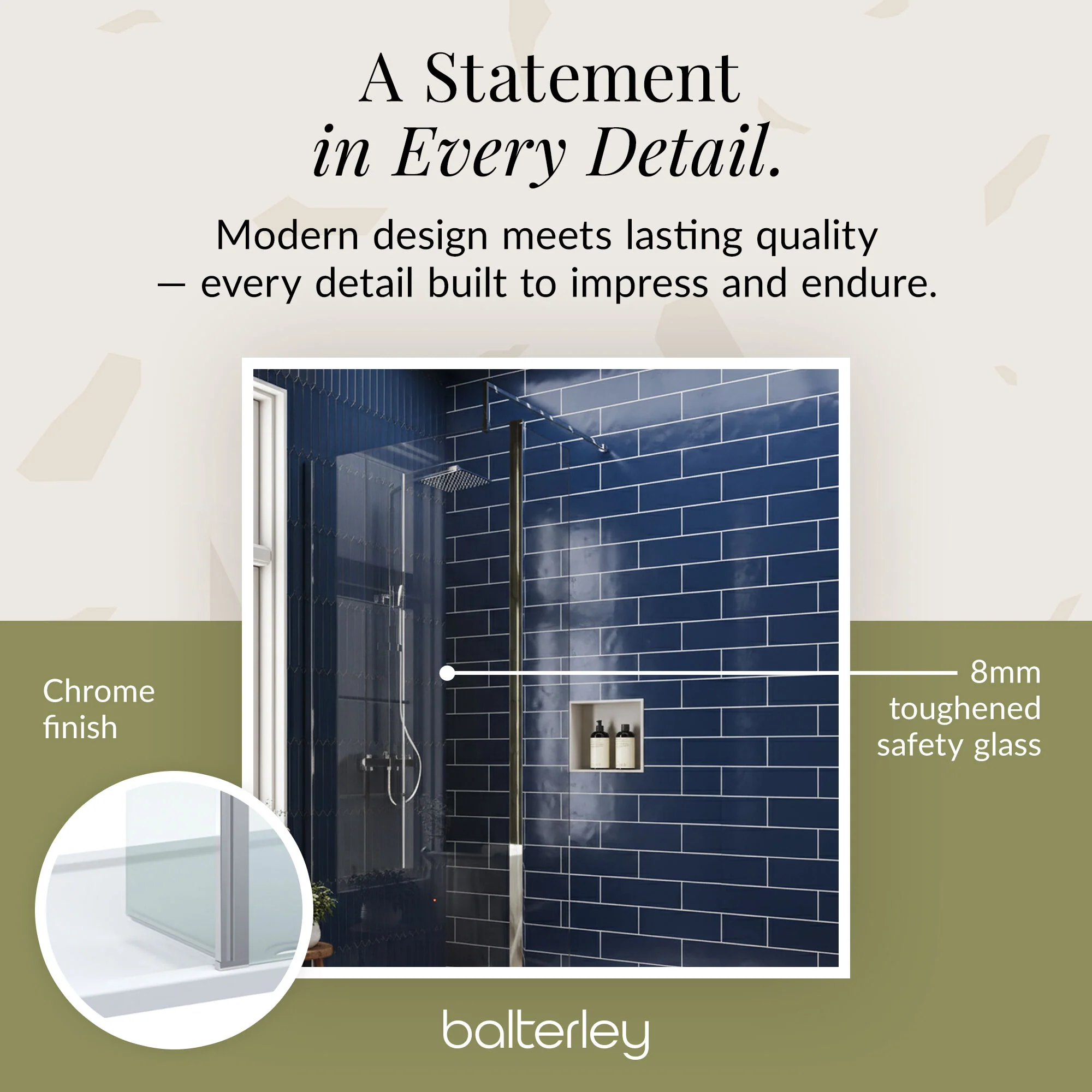 Contemporary 8mm Glass Walk In Wetroom Screen and Hinged Return Screen and Shower Tray - Choice of Size and Finish - Image 212