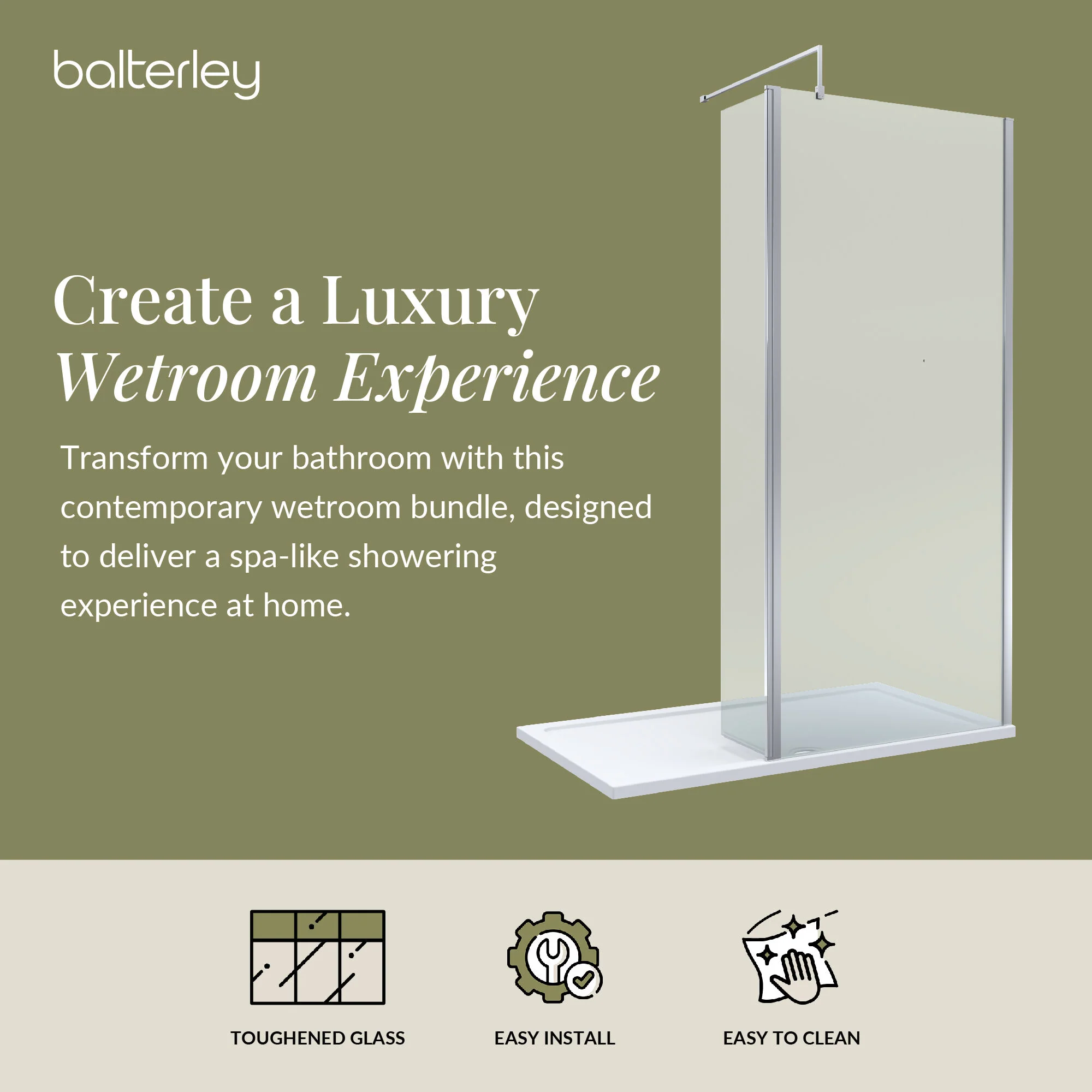 Contemporary 8mm Glass Walk In Wetroom Screen and Hinged Return Screen and Shower Tray - Choice of Size and Finish - Image 216