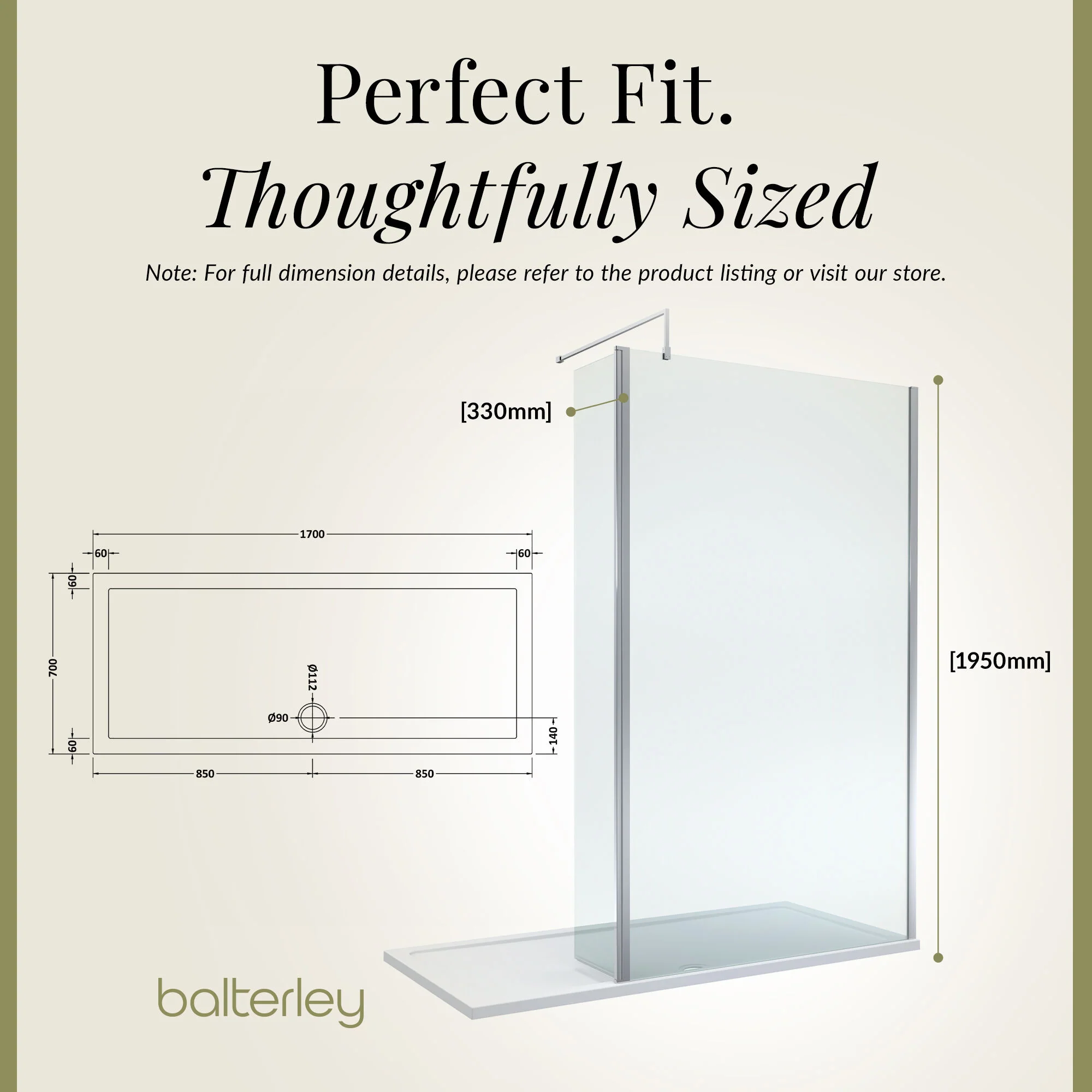 Contemporary 8mm Glass Walk In Wetroom Screen and Hinged Return Screen and Shower Tray - Choice of Size and Finish - Image 223