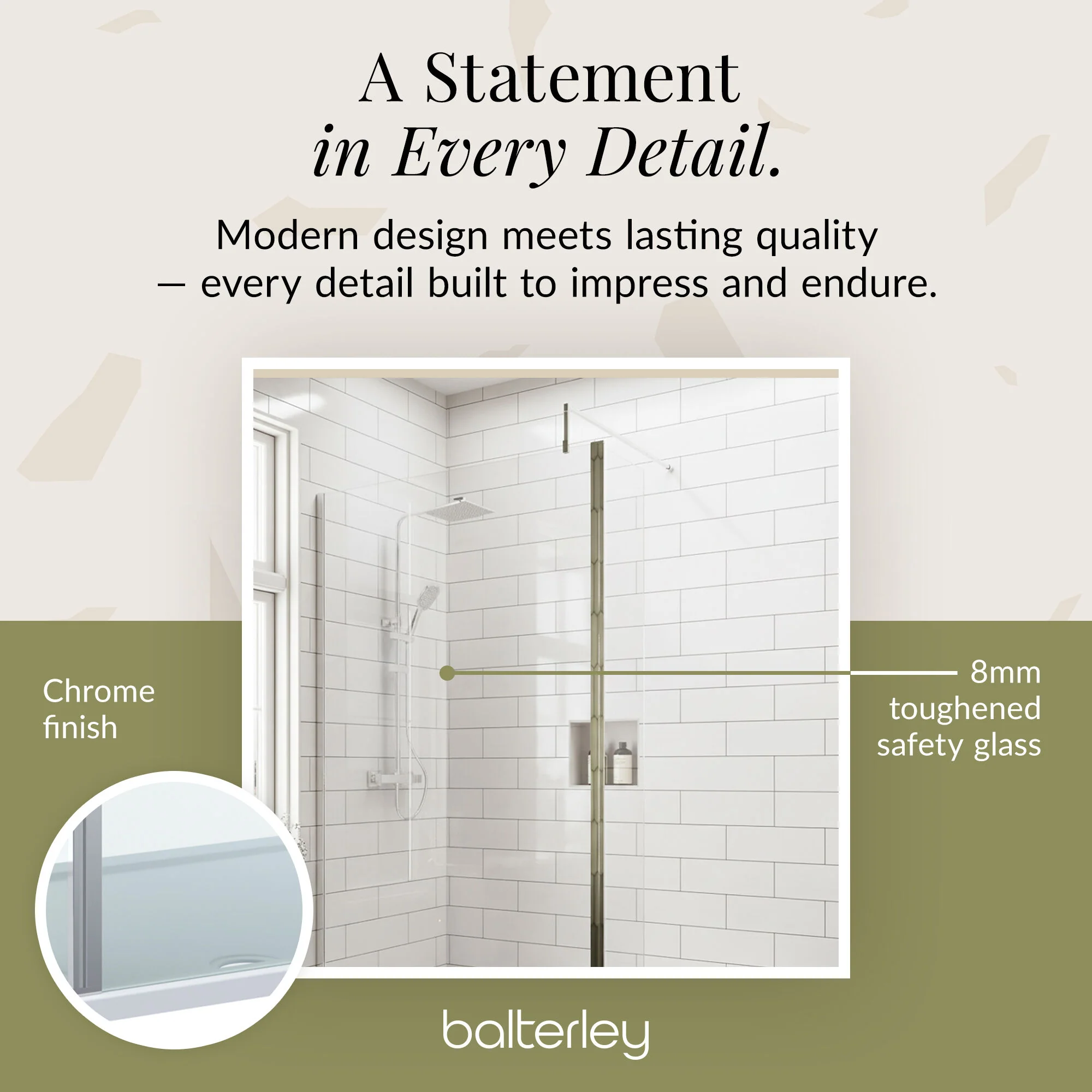 Contemporary 8mm Glass Walk In Wetroom Screen and Hinged Return Screen and Shower Tray - Choice of Size and Finish - Image 224