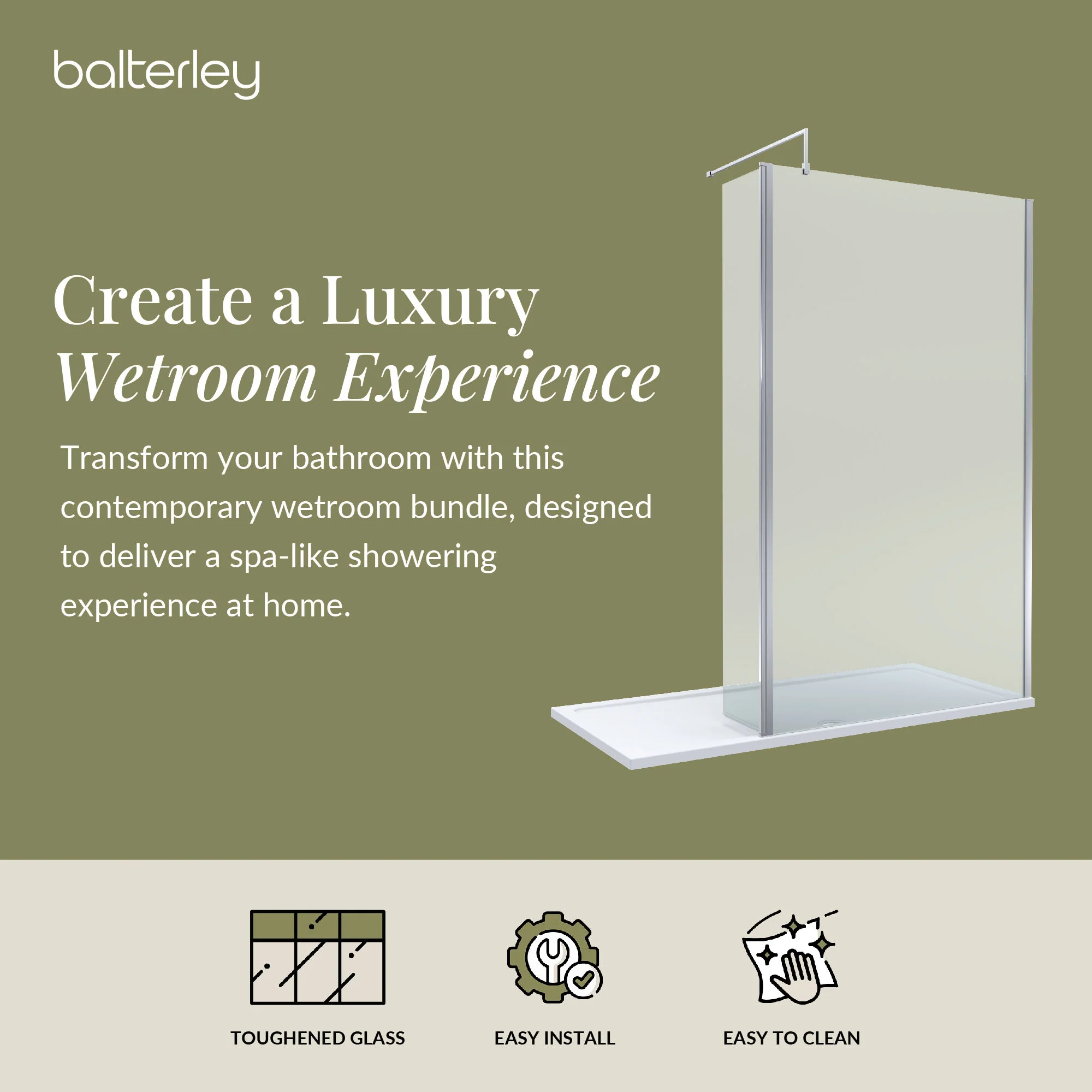 Contemporary 8mm Glass Walk In Wetroom Screen and Hinged Return Screen and Shower Tray - Choice of Size and Finish - Image 239