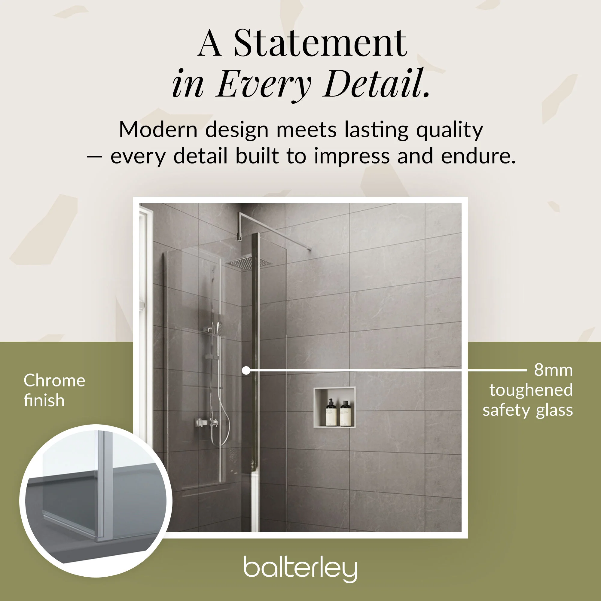 Contemporary 8mm Glass Walk In Wetroom Screen and Hinged Return Screen and Shower Tray - Choice of Size and Finish - Image 243
