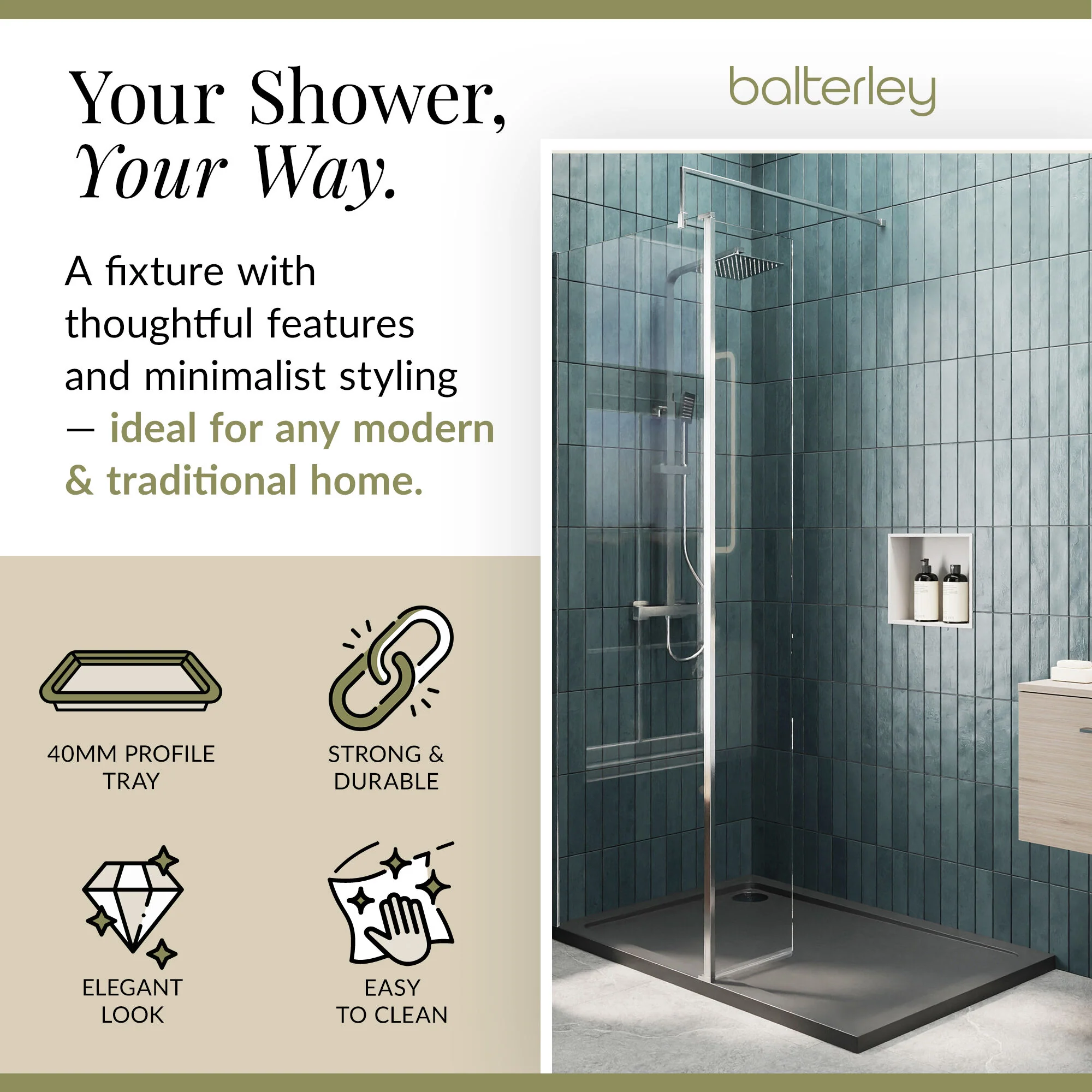 Contemporary 8mm Glass Walk In Wetroom Screen and Hinged Return Screen and Shower Tray - Choice of Size and Finish - Image 245