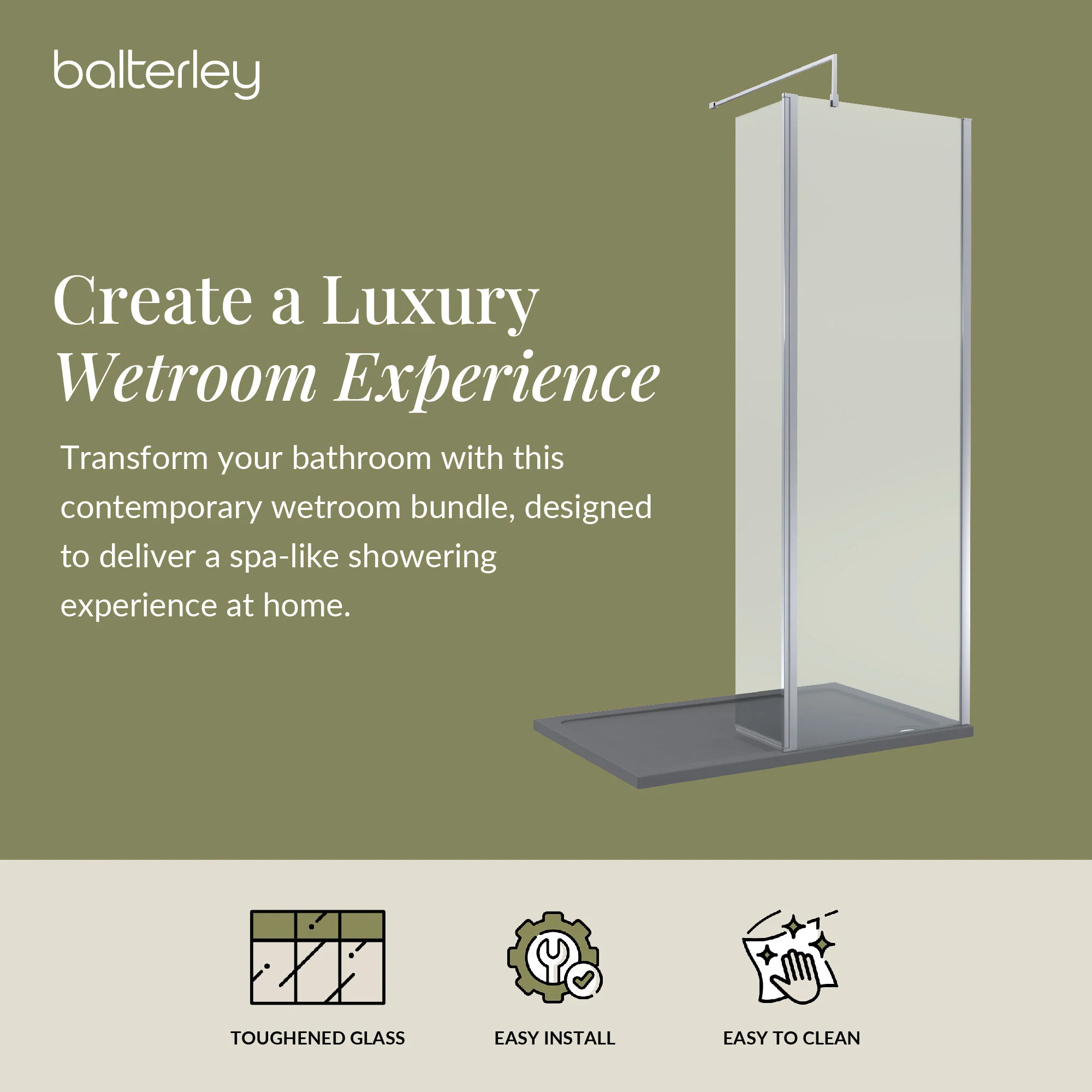 Contemporary 8mm Glass Walk In Wetroom Screen and Hinged Return Screen and Shower Tray - Choice of Size and Finish - Image 250