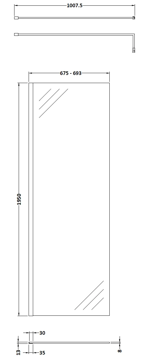 Contemporary 8mm Glass Walk In Wetroom Screen and Hinged Return Screen and Shower Tray - Choice of Size and Finish - Image 4